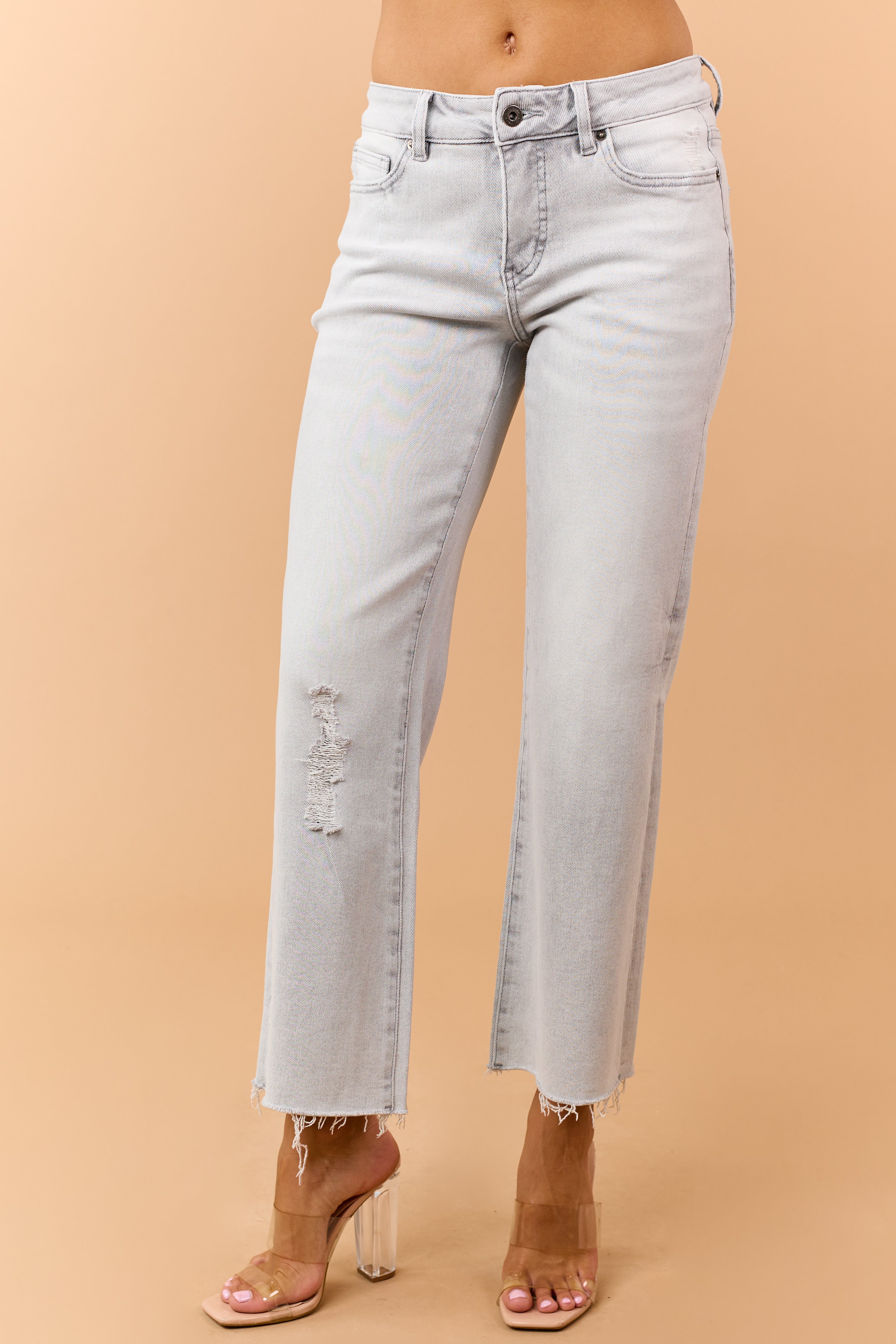 Mica Denim Pewter Grey Stretchy Wide Crop Jeans