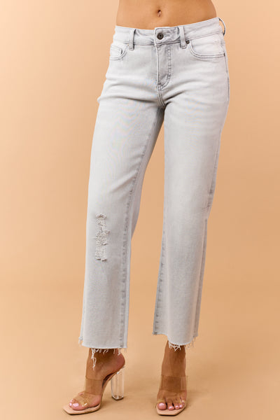 Mica Denim Pewter Grey Stretchy Wide Crop Jeans