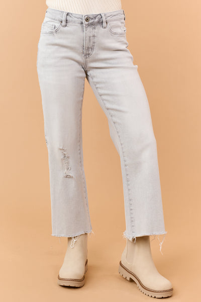 Mica Denim Pewter Grey Stretchy Wide Crop Jeans