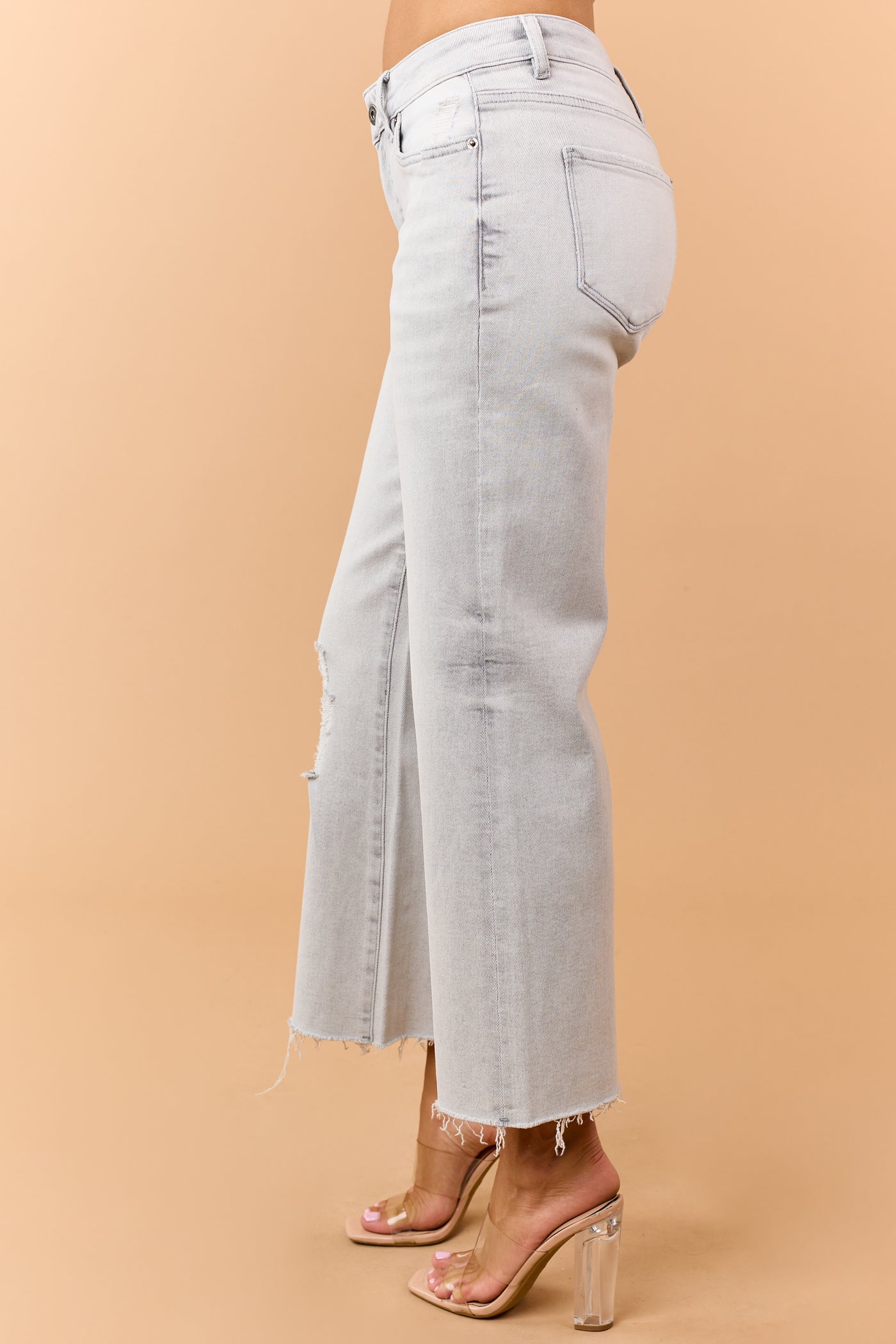 Mica Denim Pewter Grey Stretchy Wide Crop Jeans