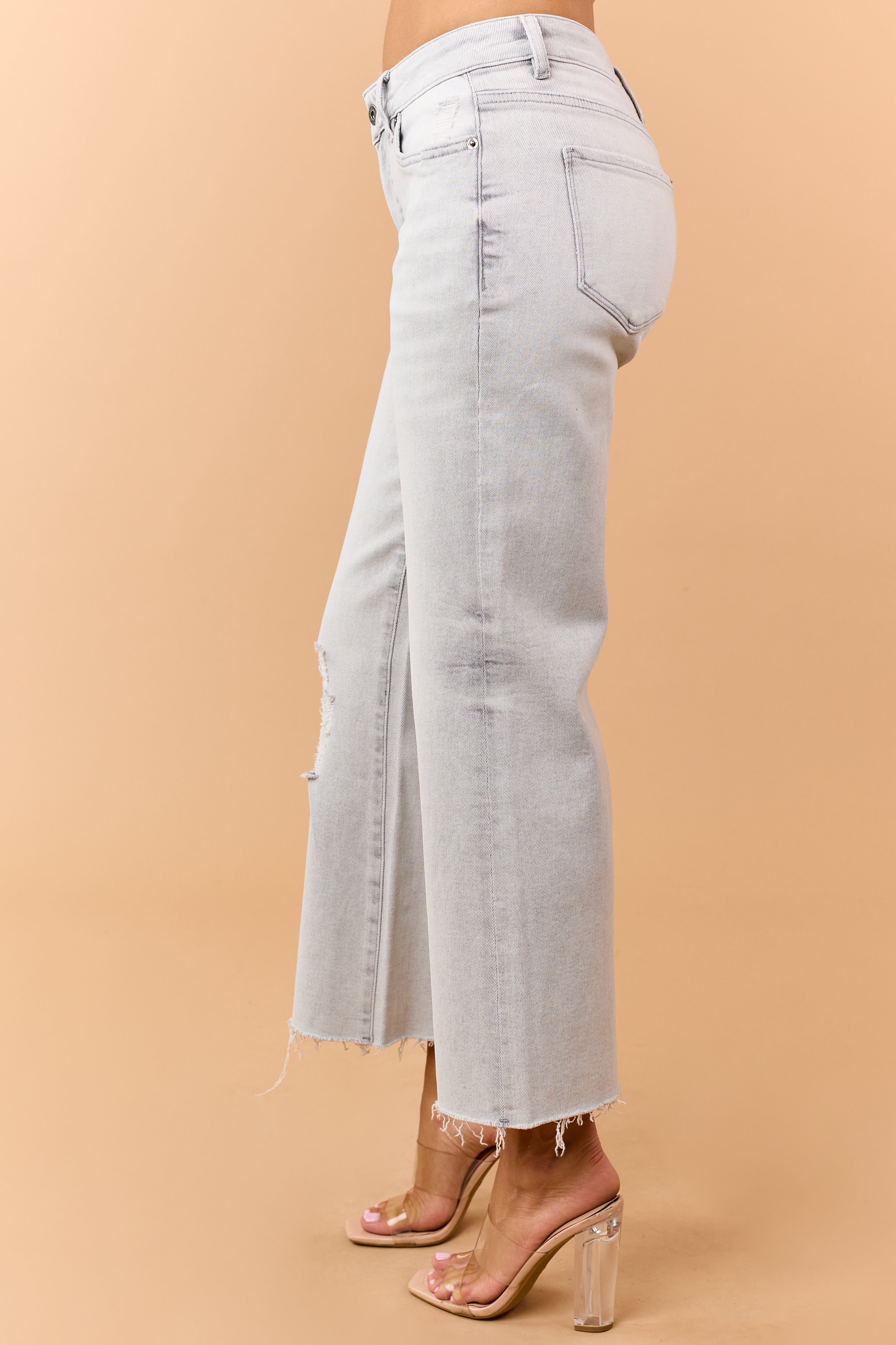 Mica Denim Pewter Grey Stretchy Wide Crop Jeans