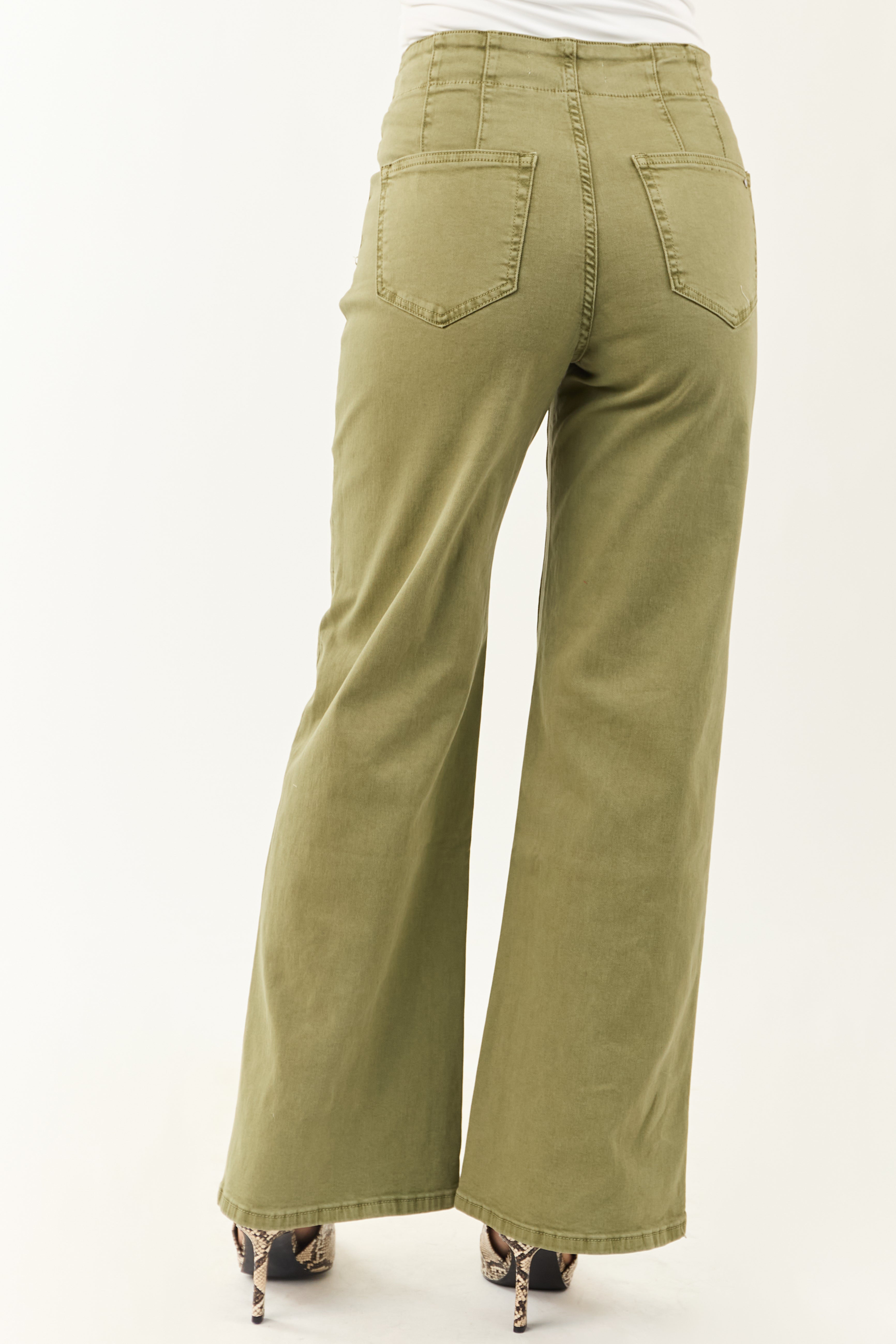 Mica Denim Pistachio Wide Leg Stretchy Jeans