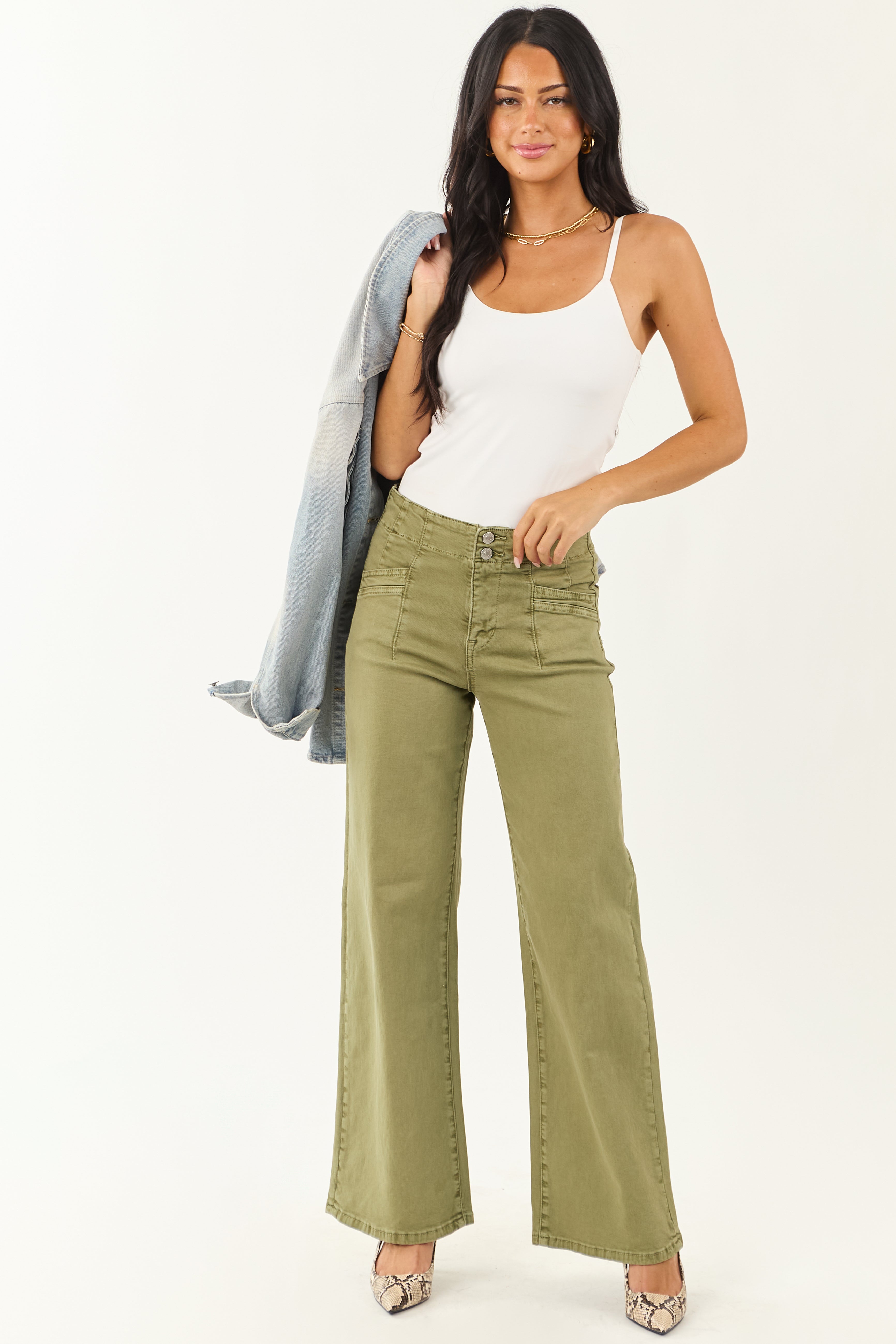 Mica Denim Pistachio Wide Leg Stretchy Jeans | Lime Lush Boutique