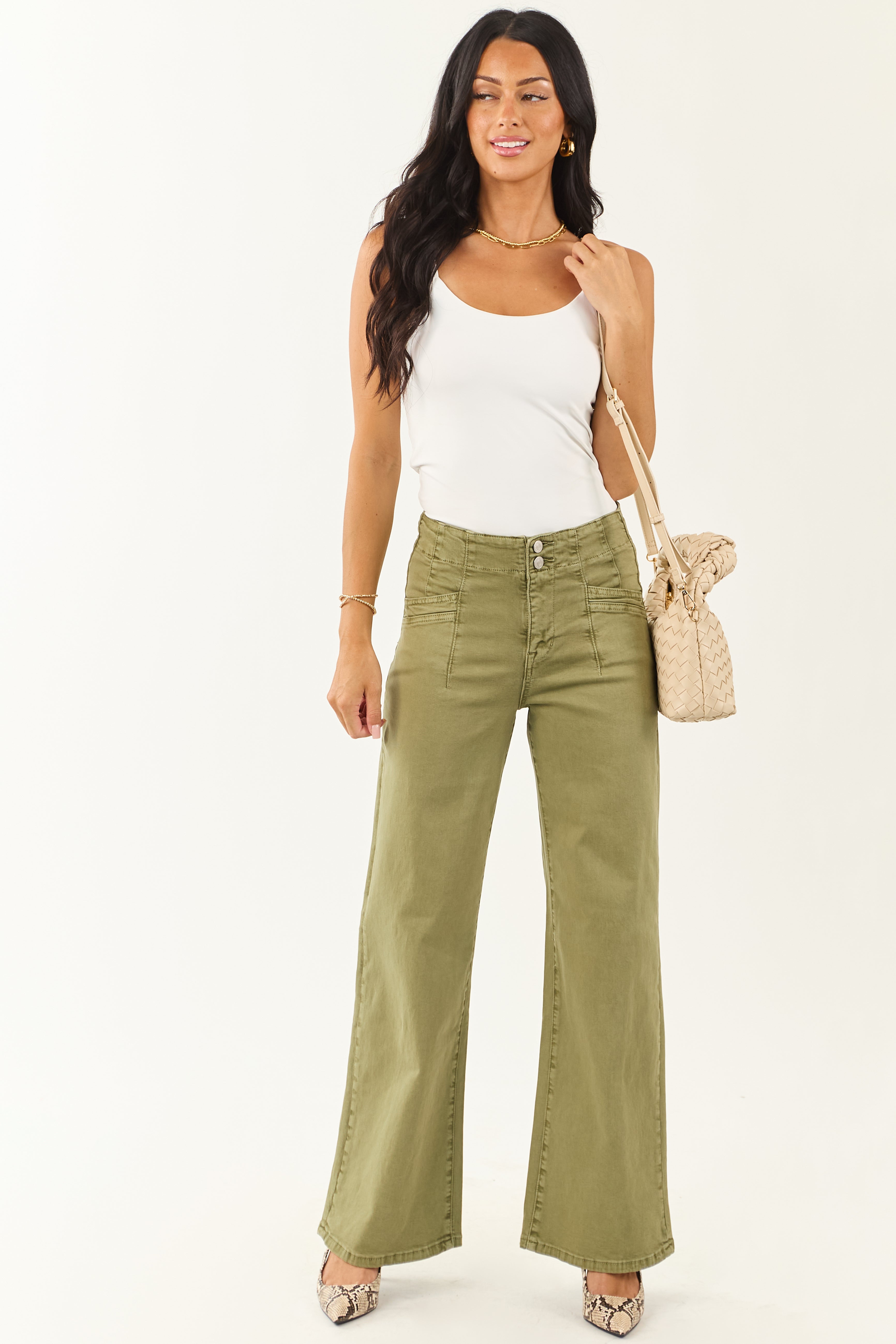 Mica Denim Pistachio Wide Leg Stretchy Jeans | Lime Lush Boutique