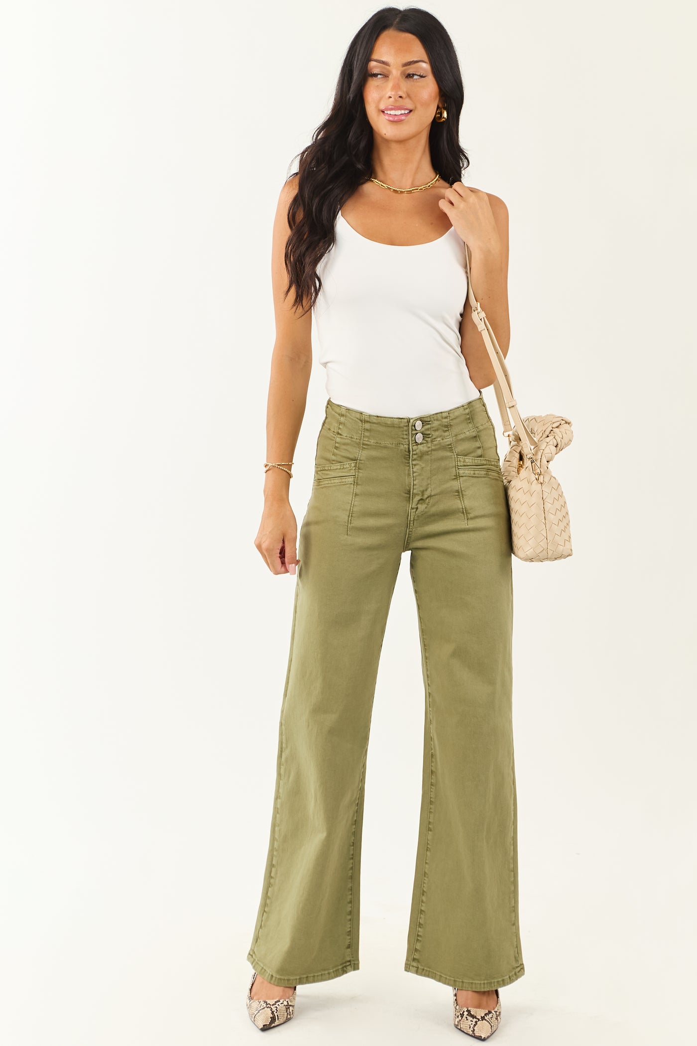 Mica Denim Pistachio Wide Leg Stretchy Jeans