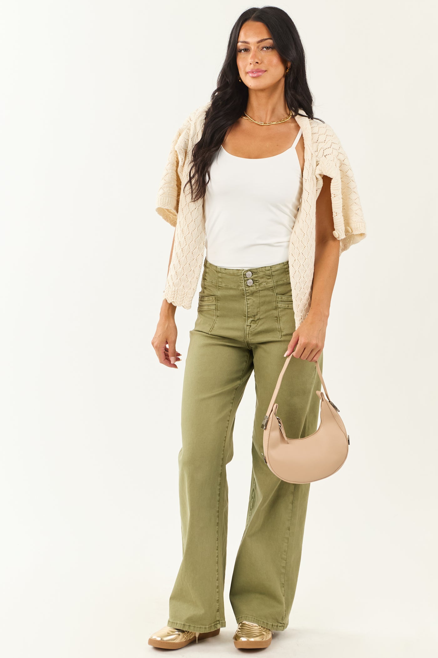 Mica Denim Pistachio Wide Leg Stretchy Jeans