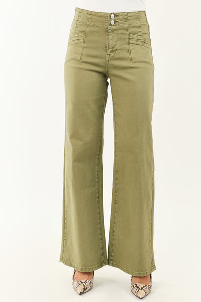 Mica Denim Pistachio Wide Leg Stretchy Jeans