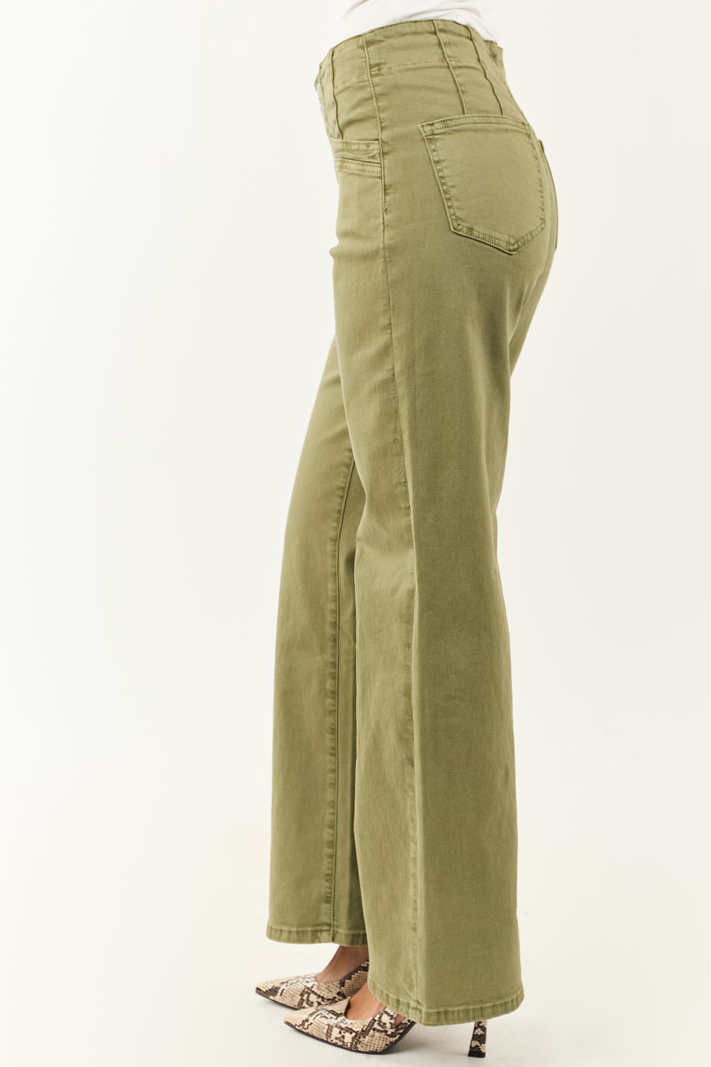 Mica Denim Pistachio Wide Leg Stretchy Jeans