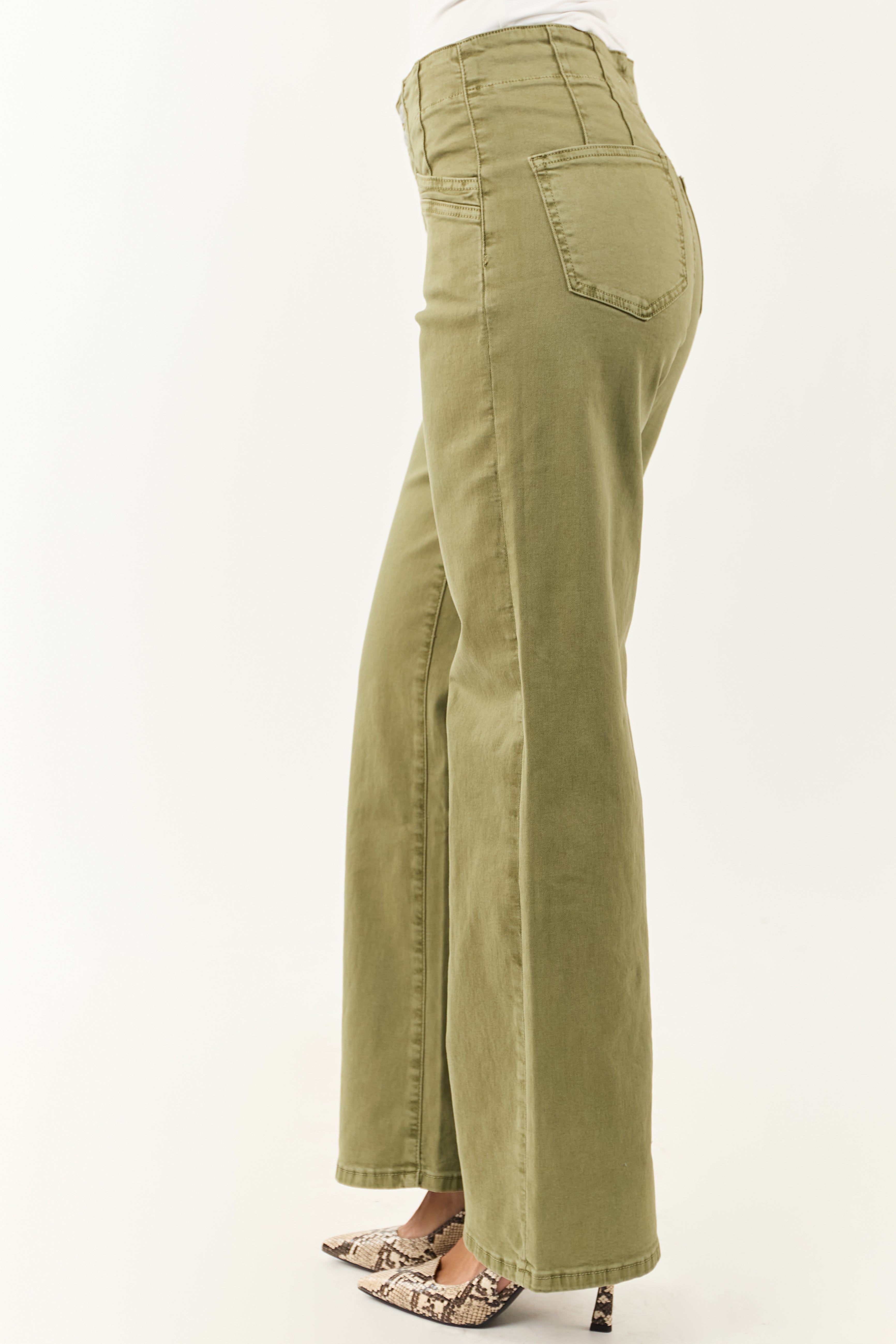 Mica Denim Pistachio Wide Leg Stretchy Jeans