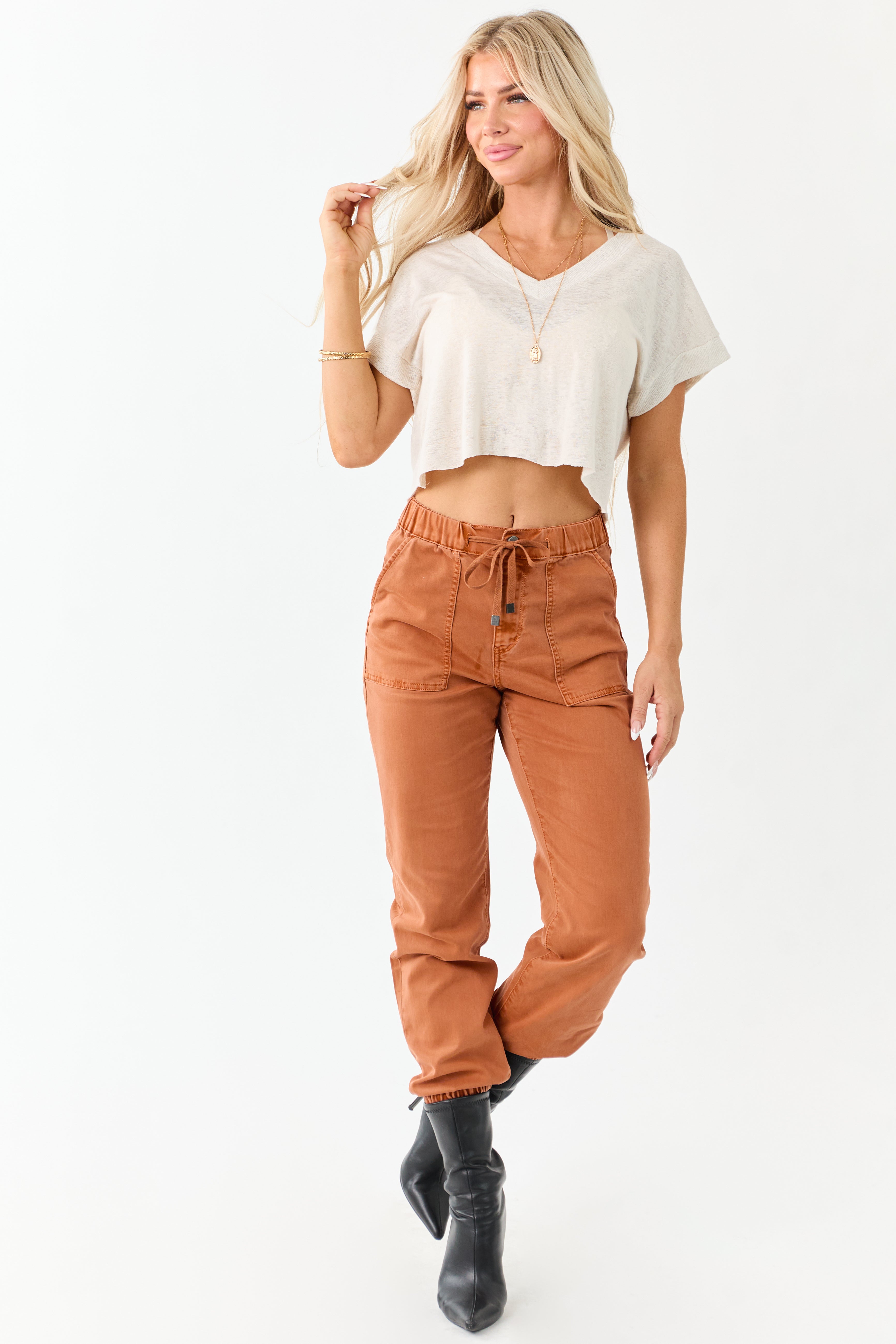 PRE-ORDER Mica Denim Pumpkin Spice Cropped Jogger Jeans SHIP ETA 9/8