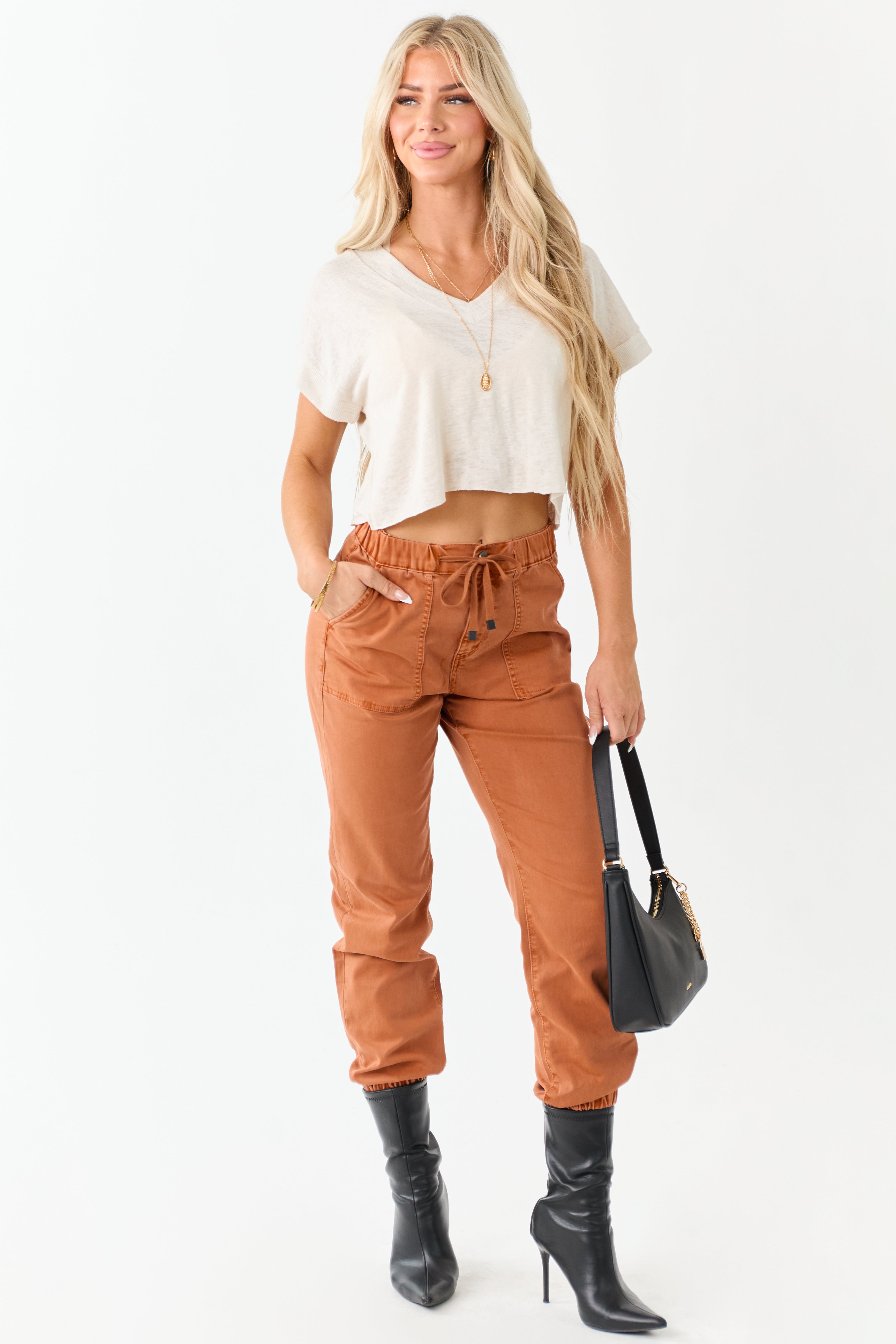 PRE-ORDER Mica Denim Pumpkin Spice Cropped Jogger Jeans SHIP ETA 9/8