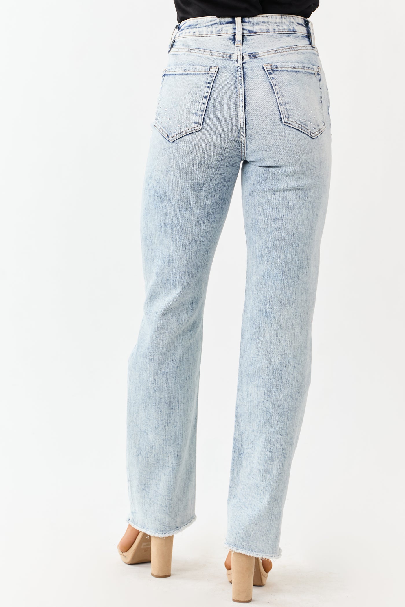 Mica Denim Rhinestone Stretchy Straight Jeans