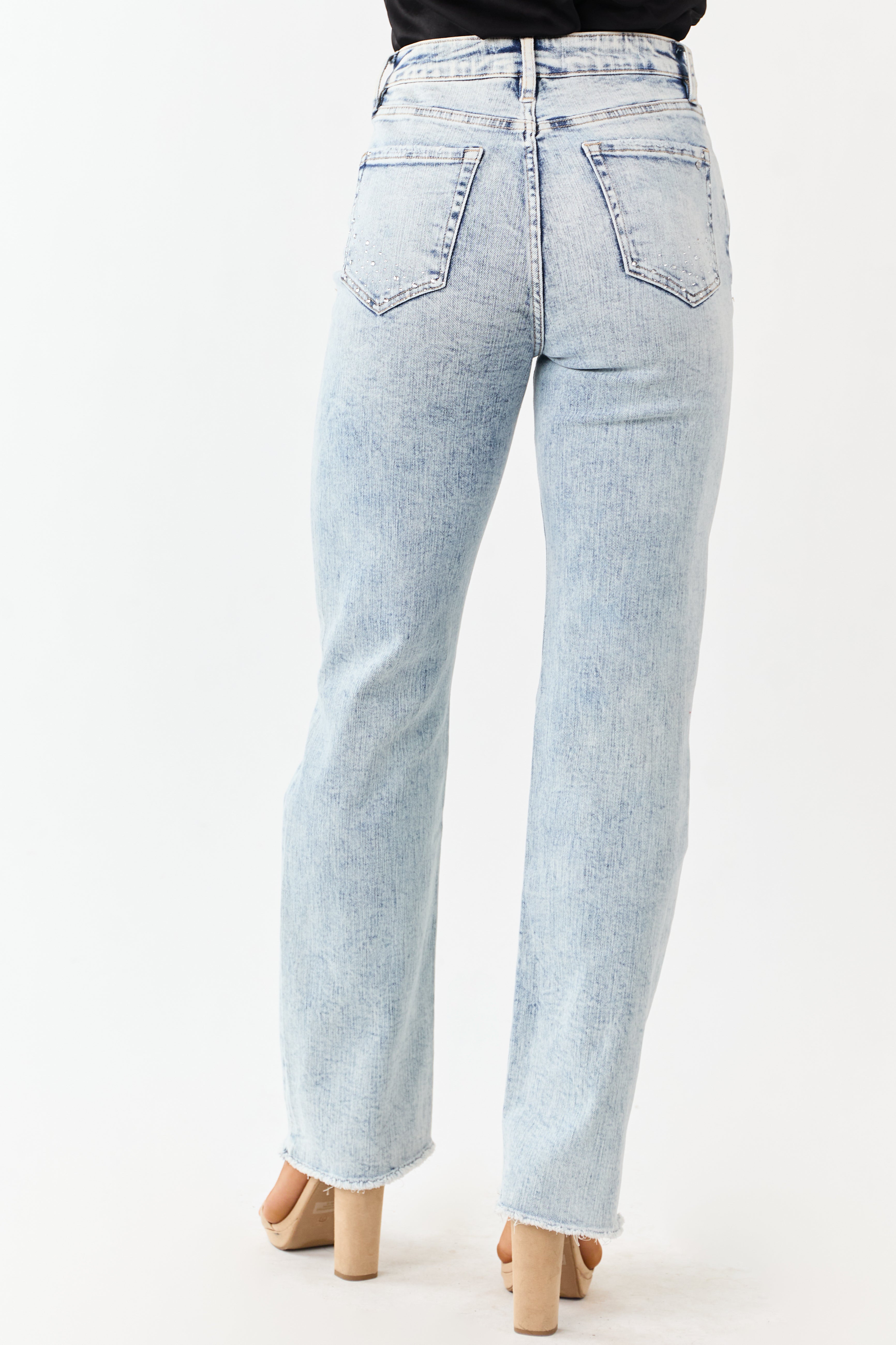 Mica Denim Rhinestone Stretchy Straight Jeans
