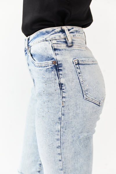 Mica Denim Rhinestone Stretchy Straight Jeans