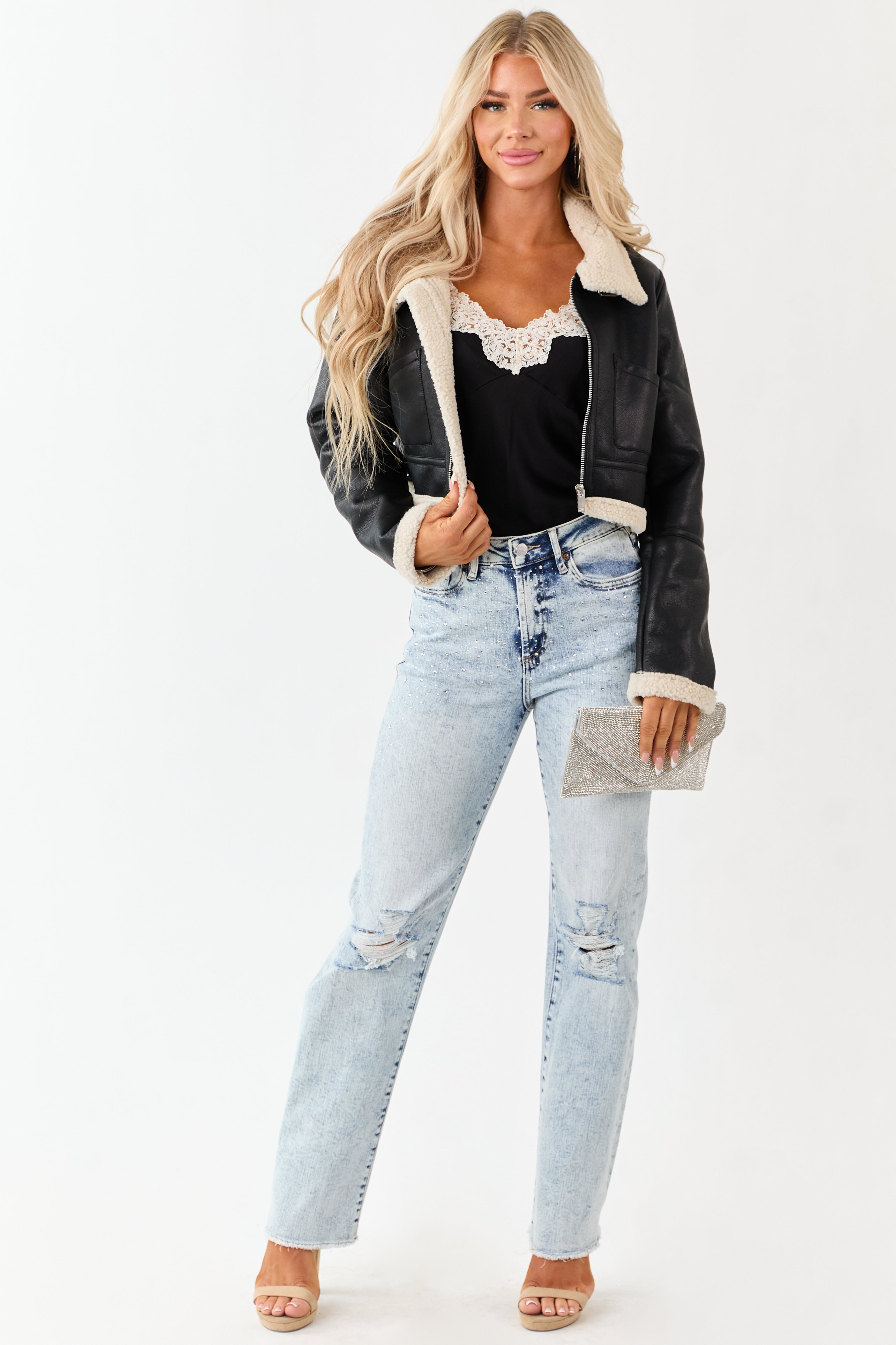 Mica Denim Rhinestone Stretchy Straight Jeans