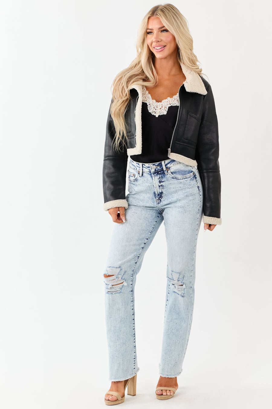 Mica Denim Rhinestone Stretchy Straight Jeans