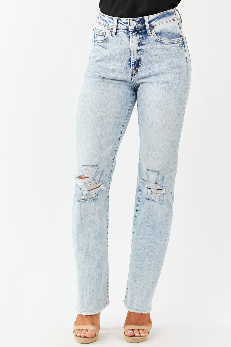Mica Denim Rhinestone Stretchy Straight Jeans