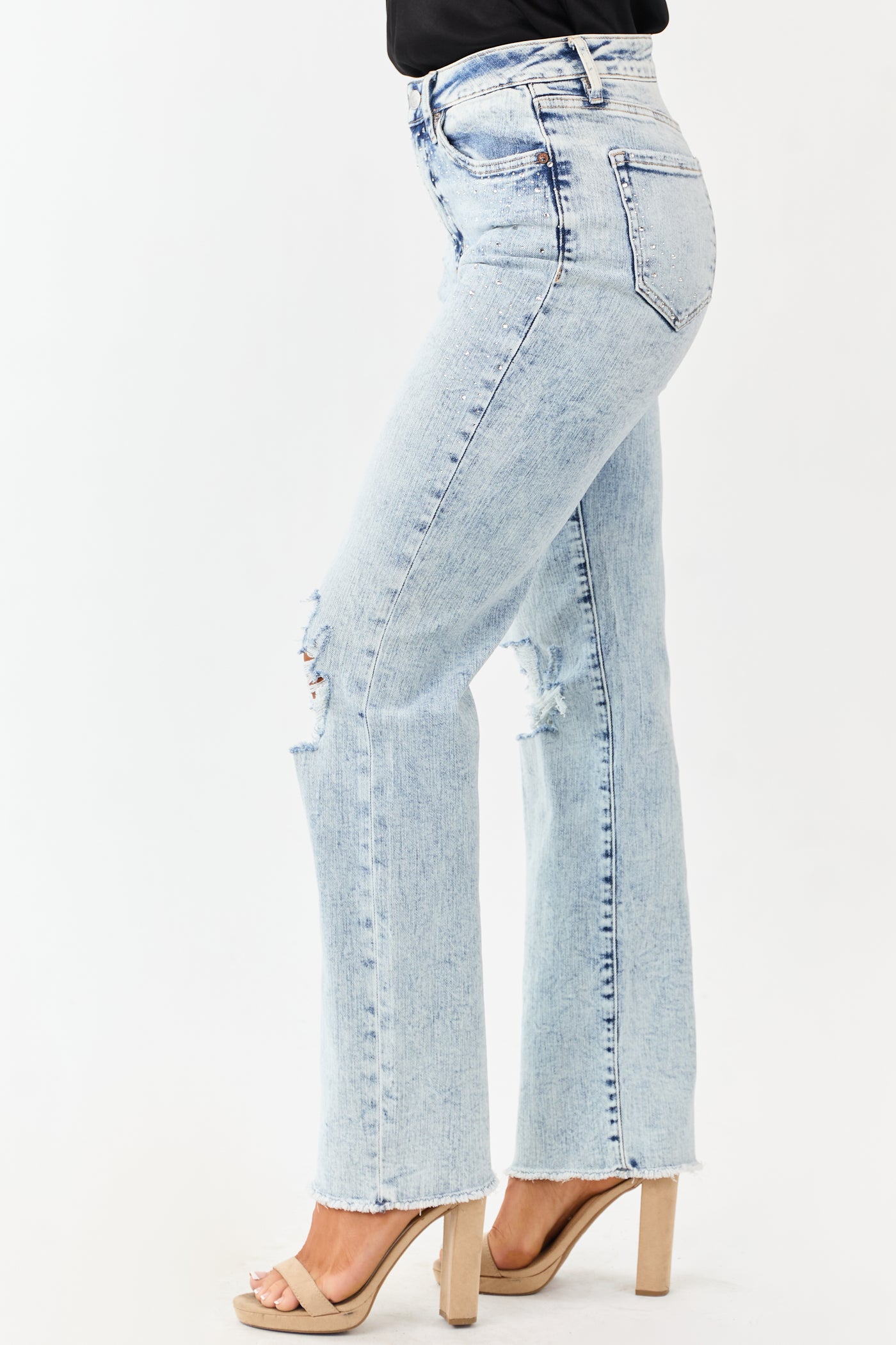 Mica Denim Rhinestone Stretchy Straight Jeans