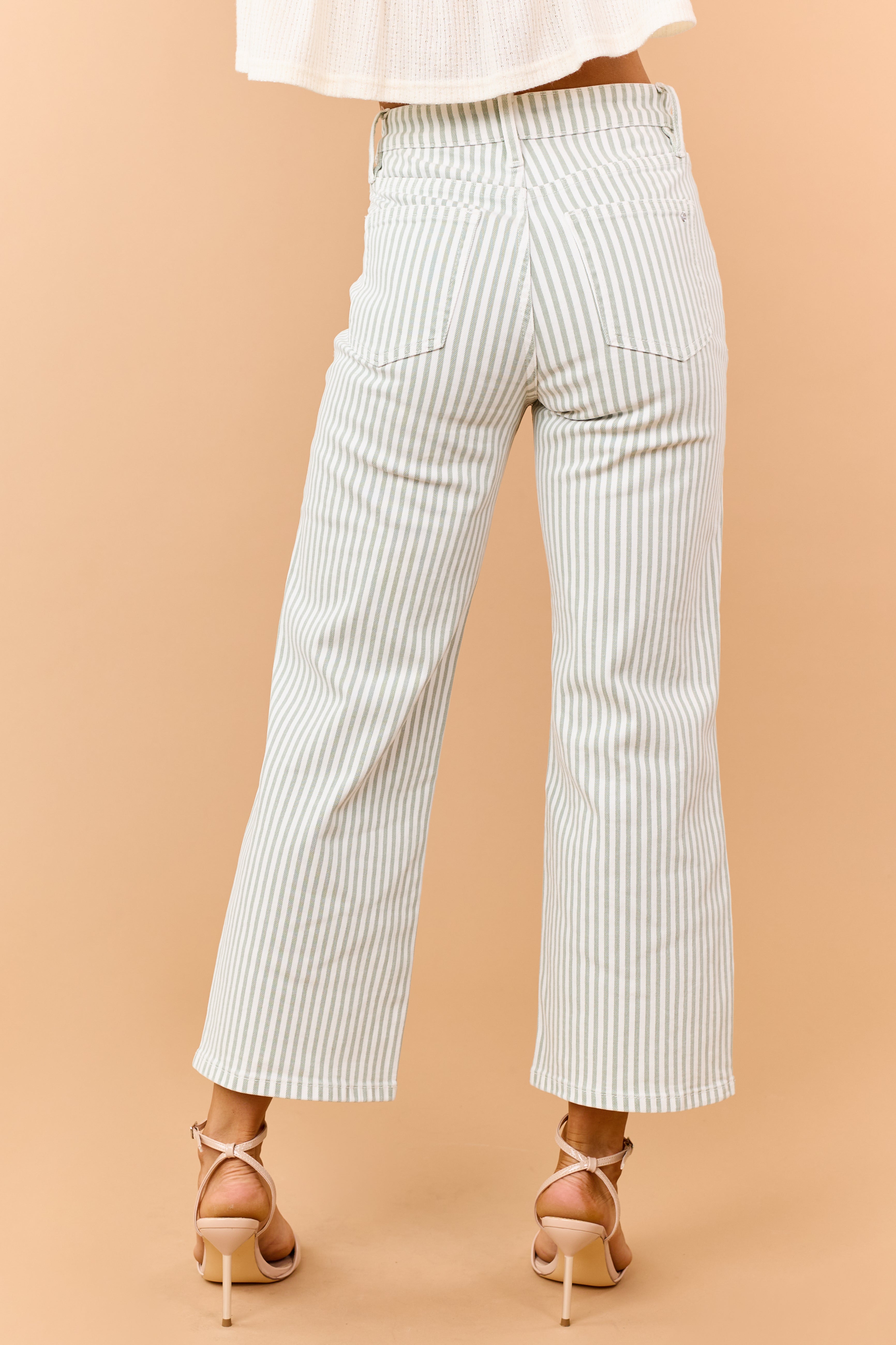 Mica Denim Sage Striped Wide Crop Stretch Jeans