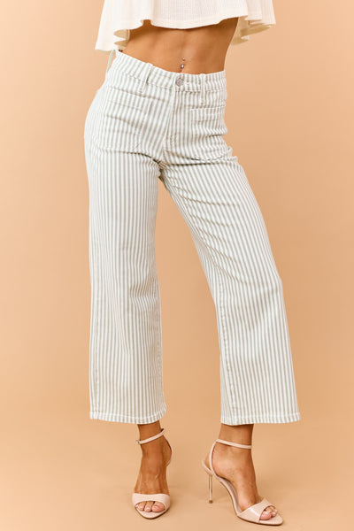Mica Denim Sage Striped Wide Crop Stretch Jeans