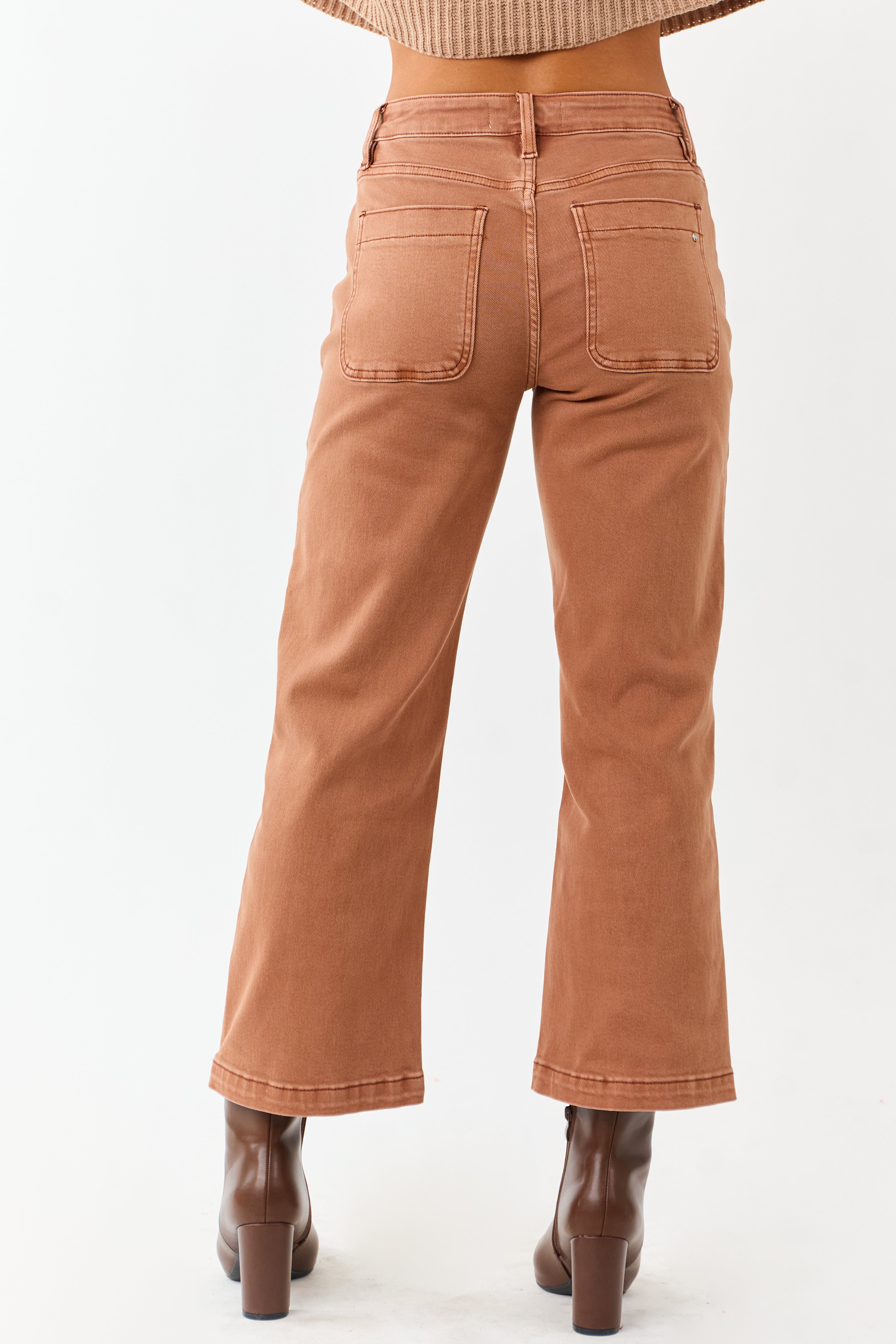 Mica Denim Sandstone Cropped Wide Stretchy Jeans