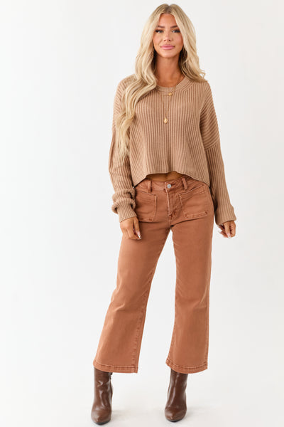 Mica Denim Sandstone Cropped Wide Stretchy Jeans