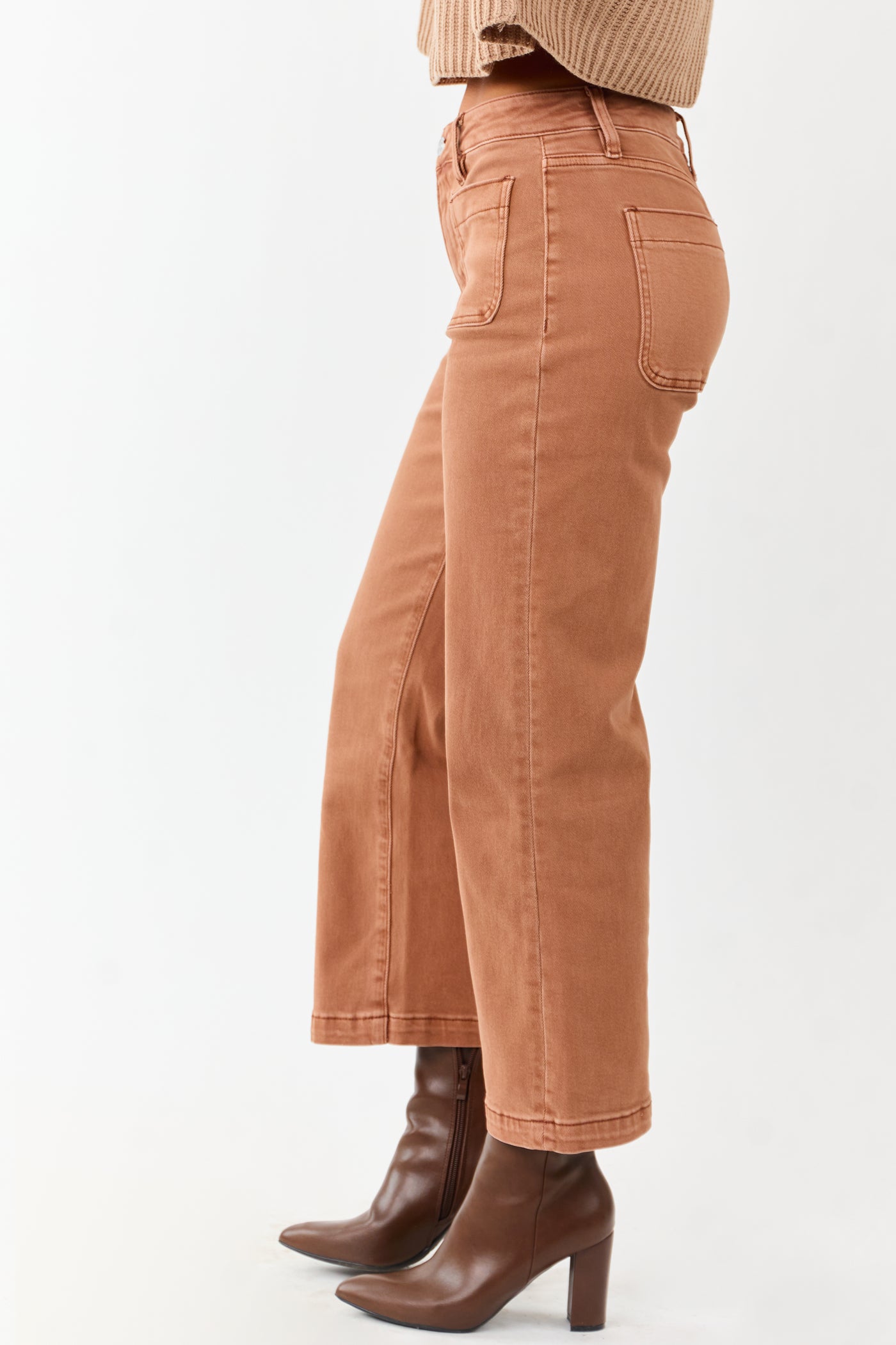 Mica Denim Sandstone Cropped Wide Stretchy Jeans