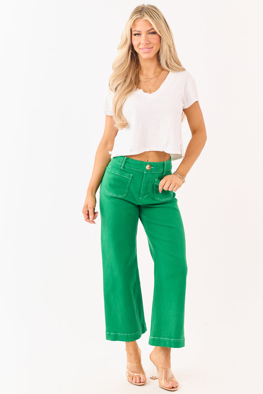 Mica Denim Shamrock Stretchy Wide Leg Crop Jeans