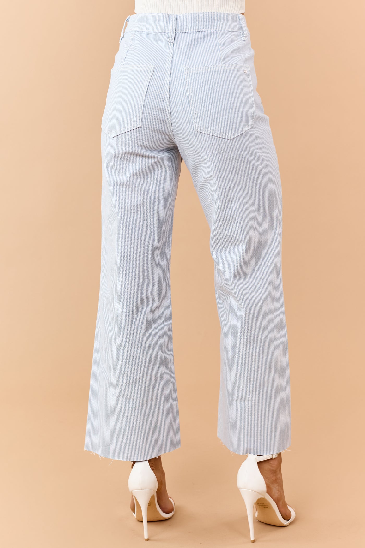 Mica Denim Slate Blue Striped Stretchy Wide Leg Jeans