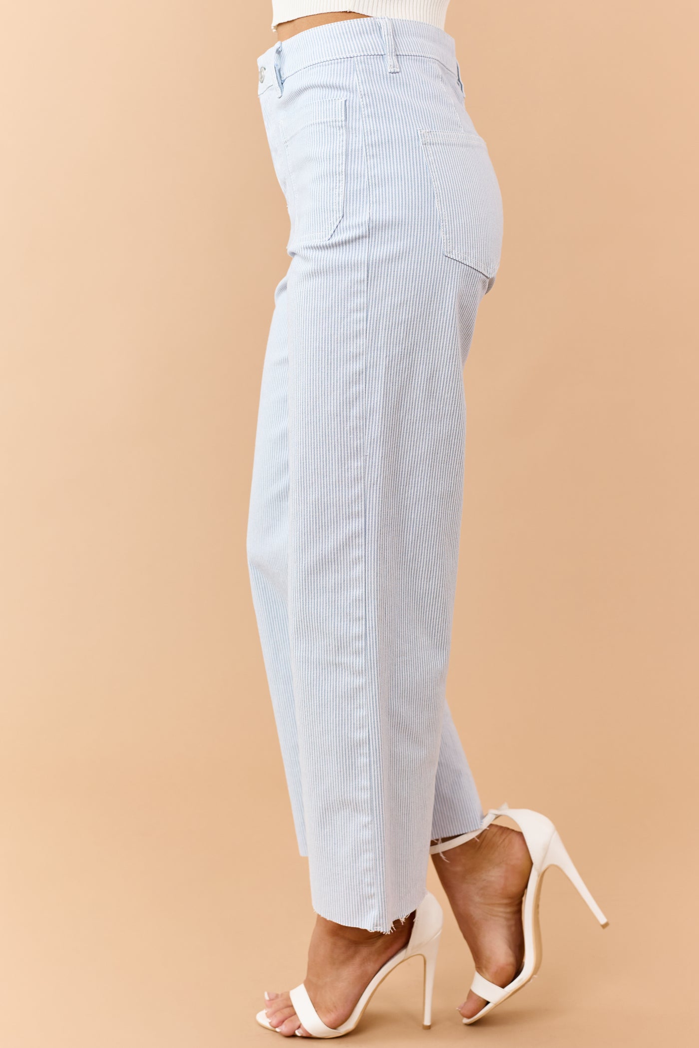 Mica Denim Slate Blue Striped Stretchy Wide Leg Jeans