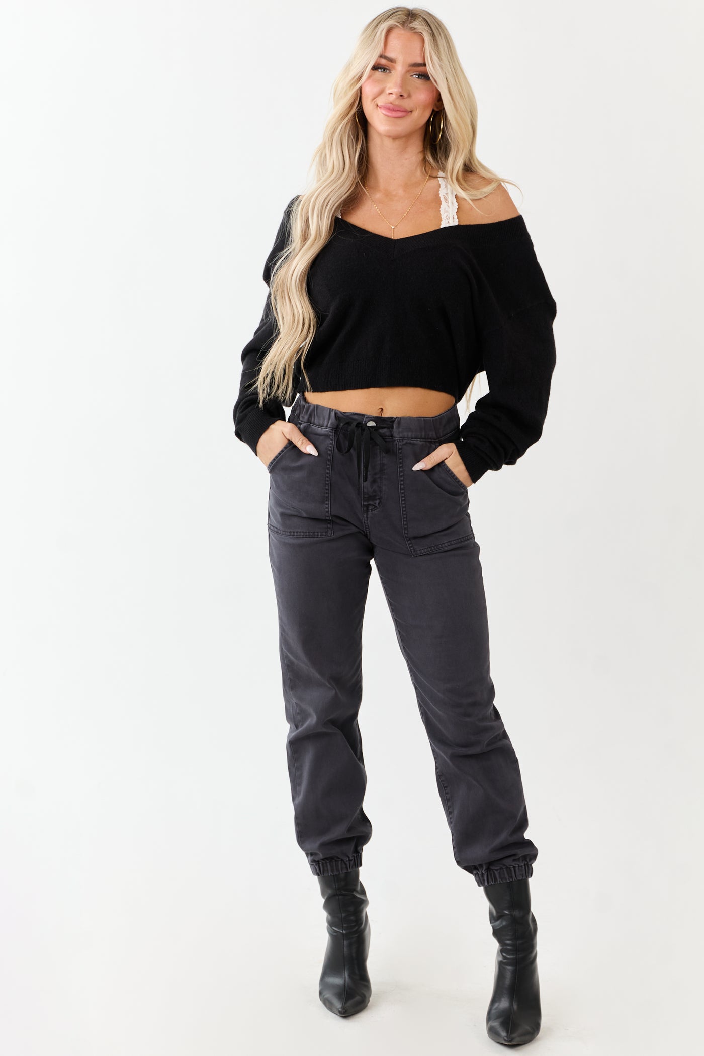 Mica Denim Stormy Grey Cropped Jogger Jeans