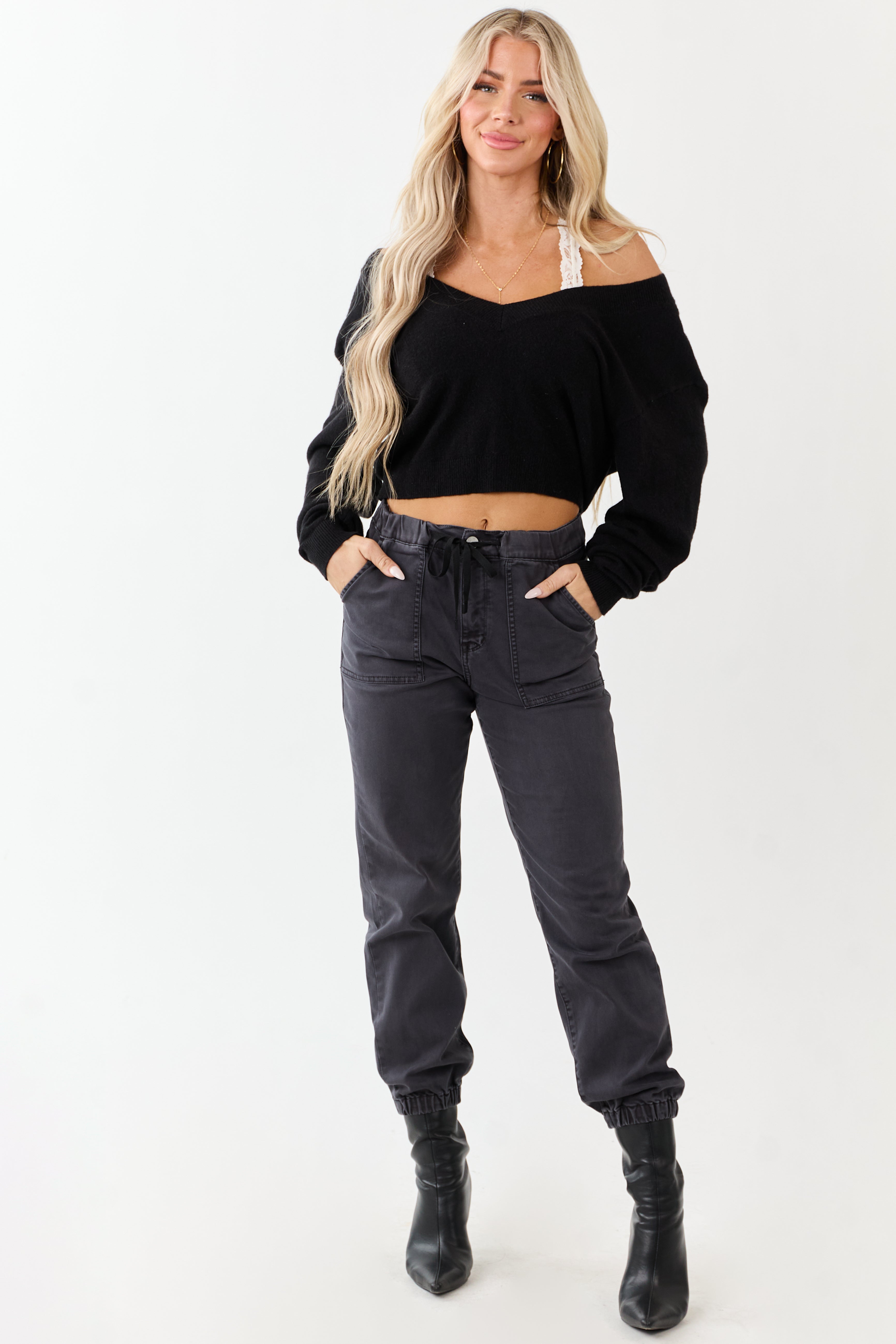 Mica Denim Stormy Grey Cropped Jogger Jeans