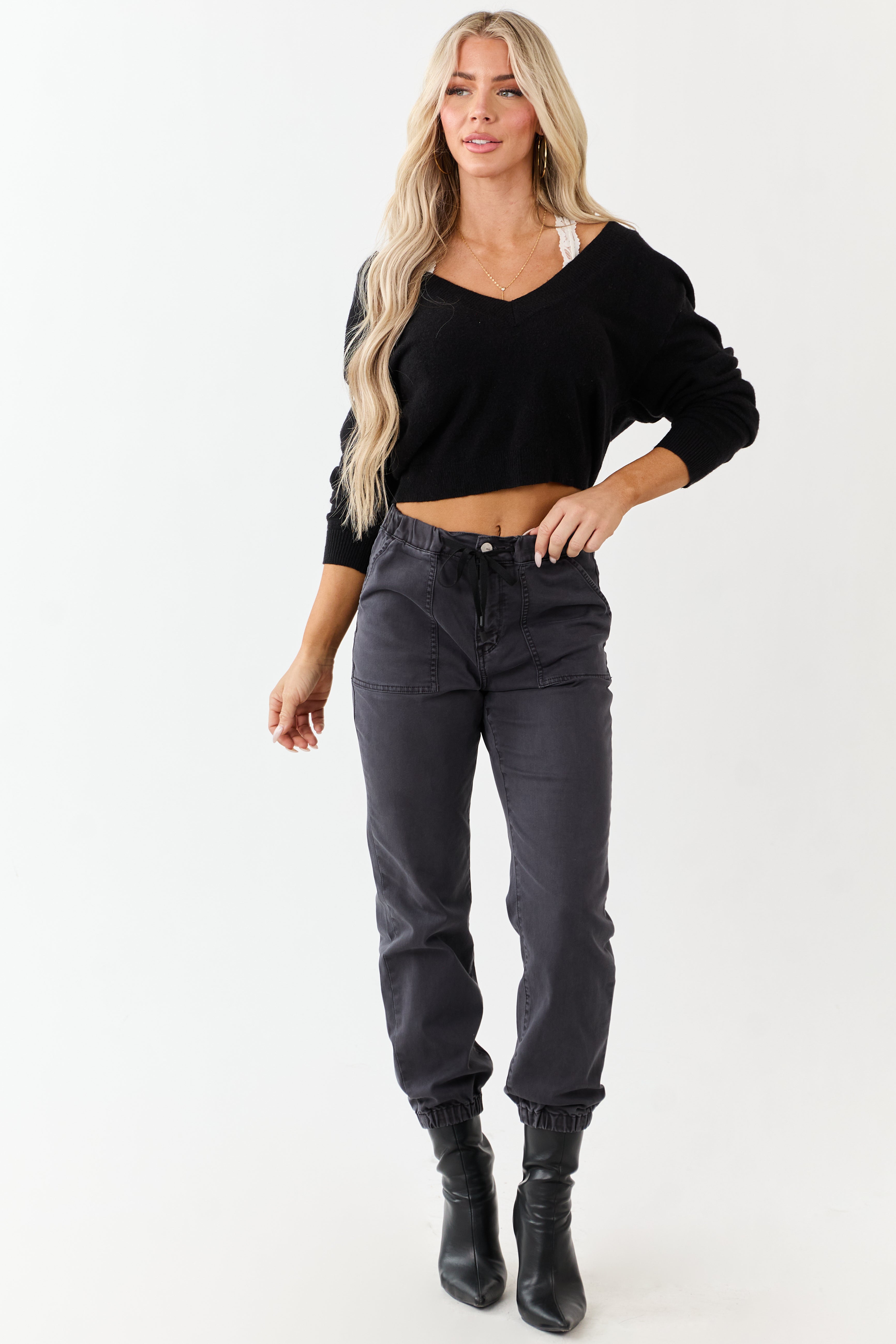 Mica Denim Stormy Grey Cropped Jogger Jeans