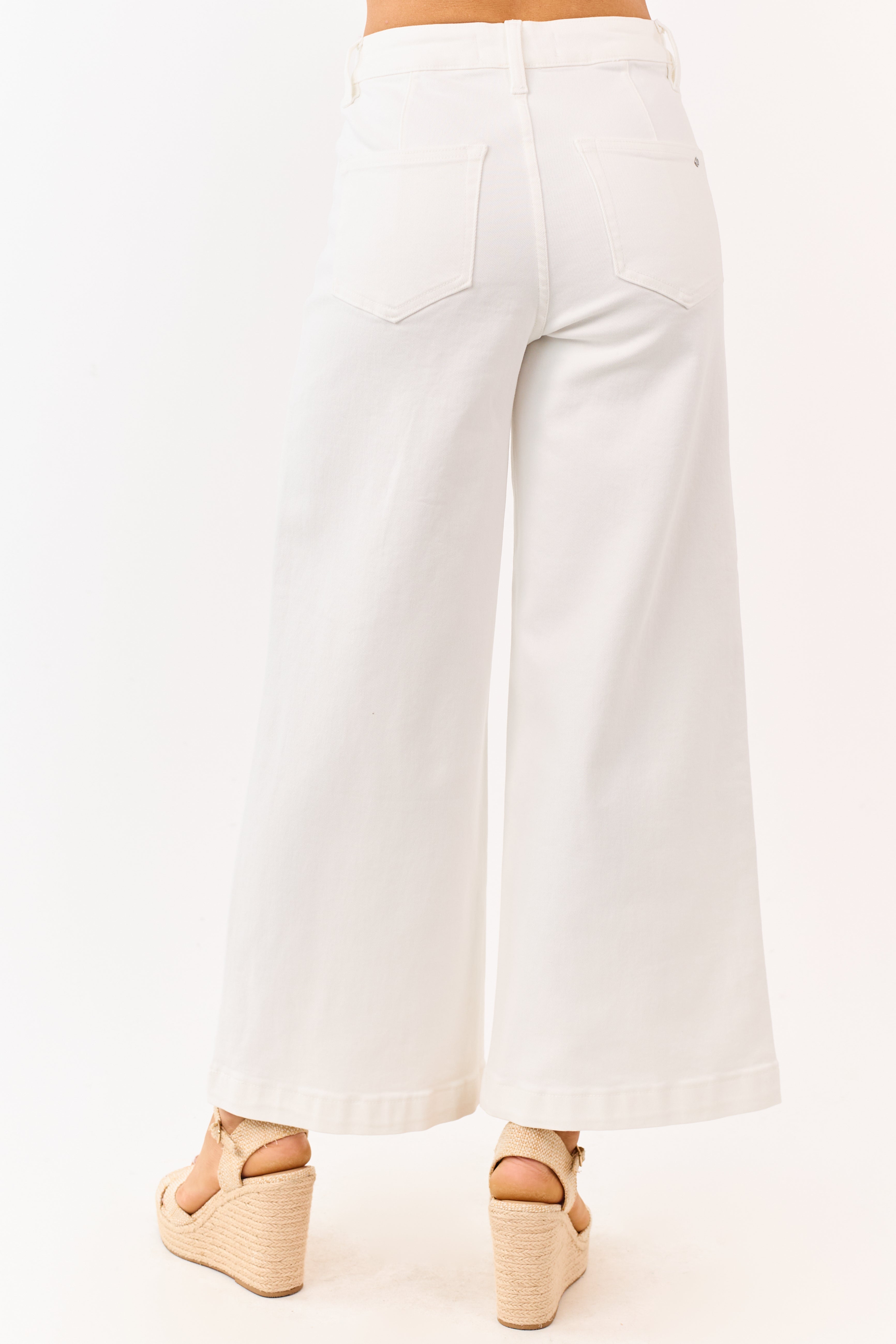 Mica Denim White Wide Leg Patch Pocket Stretchy Jeans