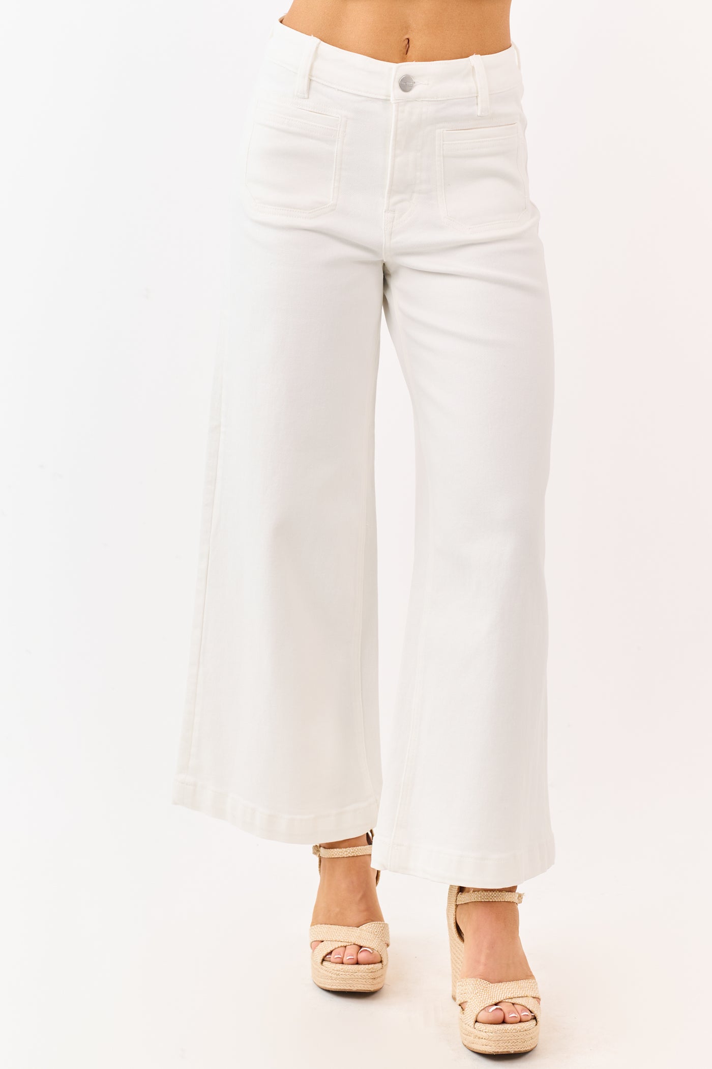 Mica Denim White Wide Leg Patch Pocket Stretchy Jeans