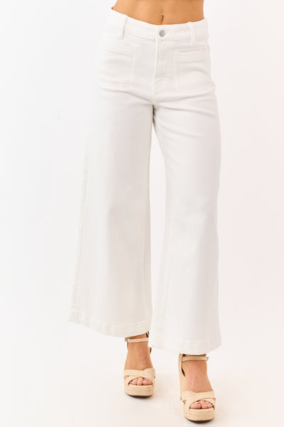Mica Denim White Wide Leg Patch Pocket Stretchy Jeans