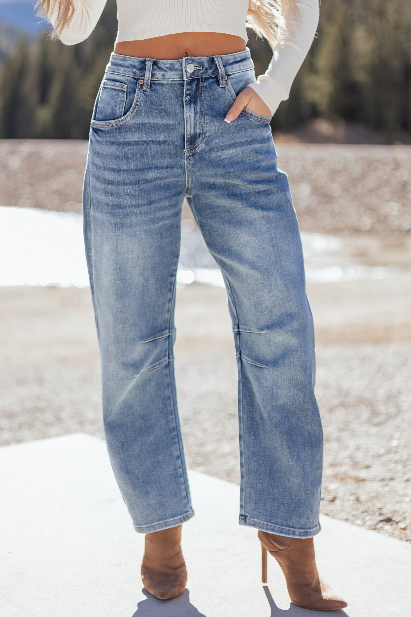 Mica Denim Medium Wash Stretchy Barrel Jeans