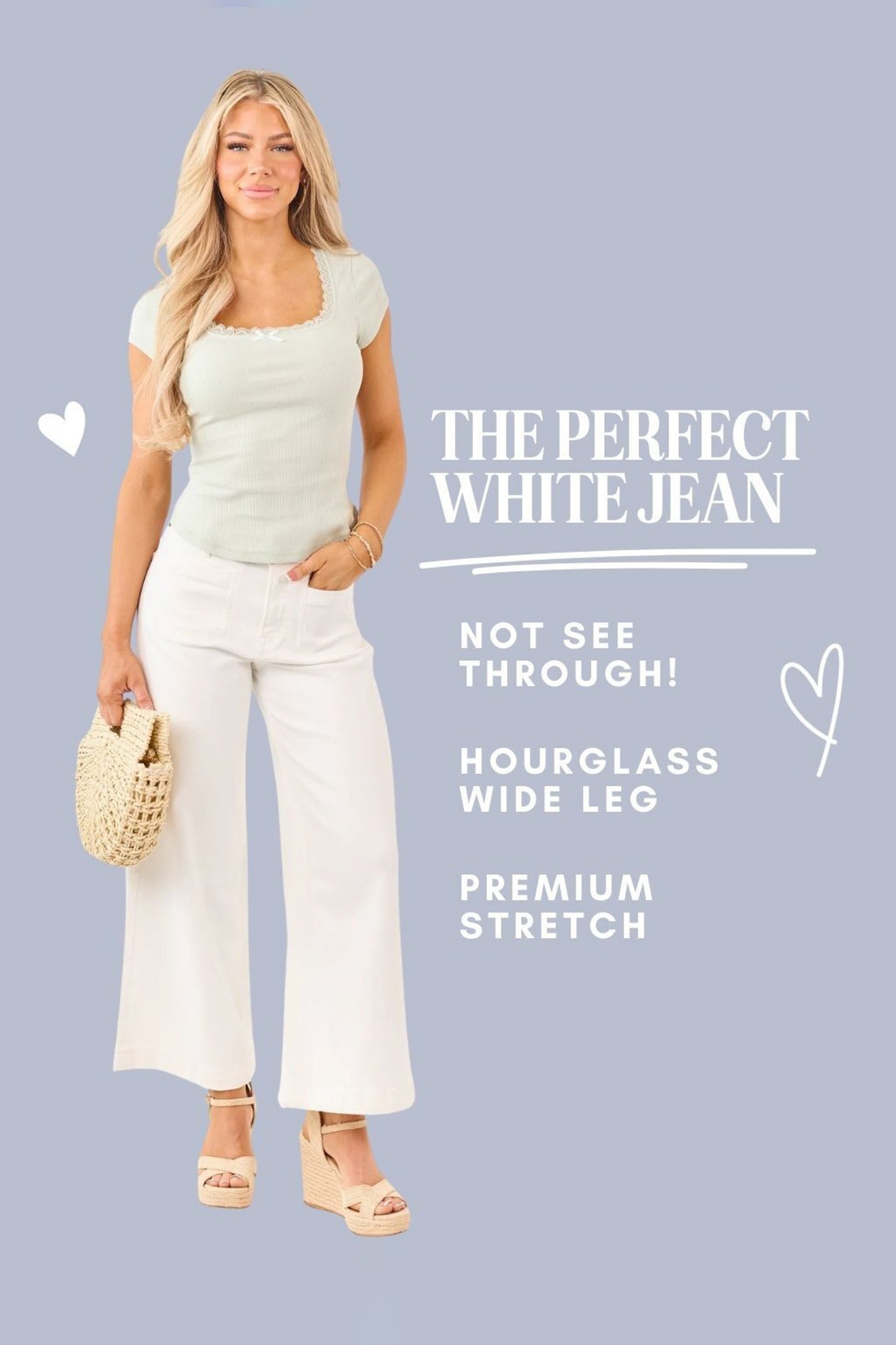 Mica Denim White Wide Leg Patch Pocket Stretchy Jeans