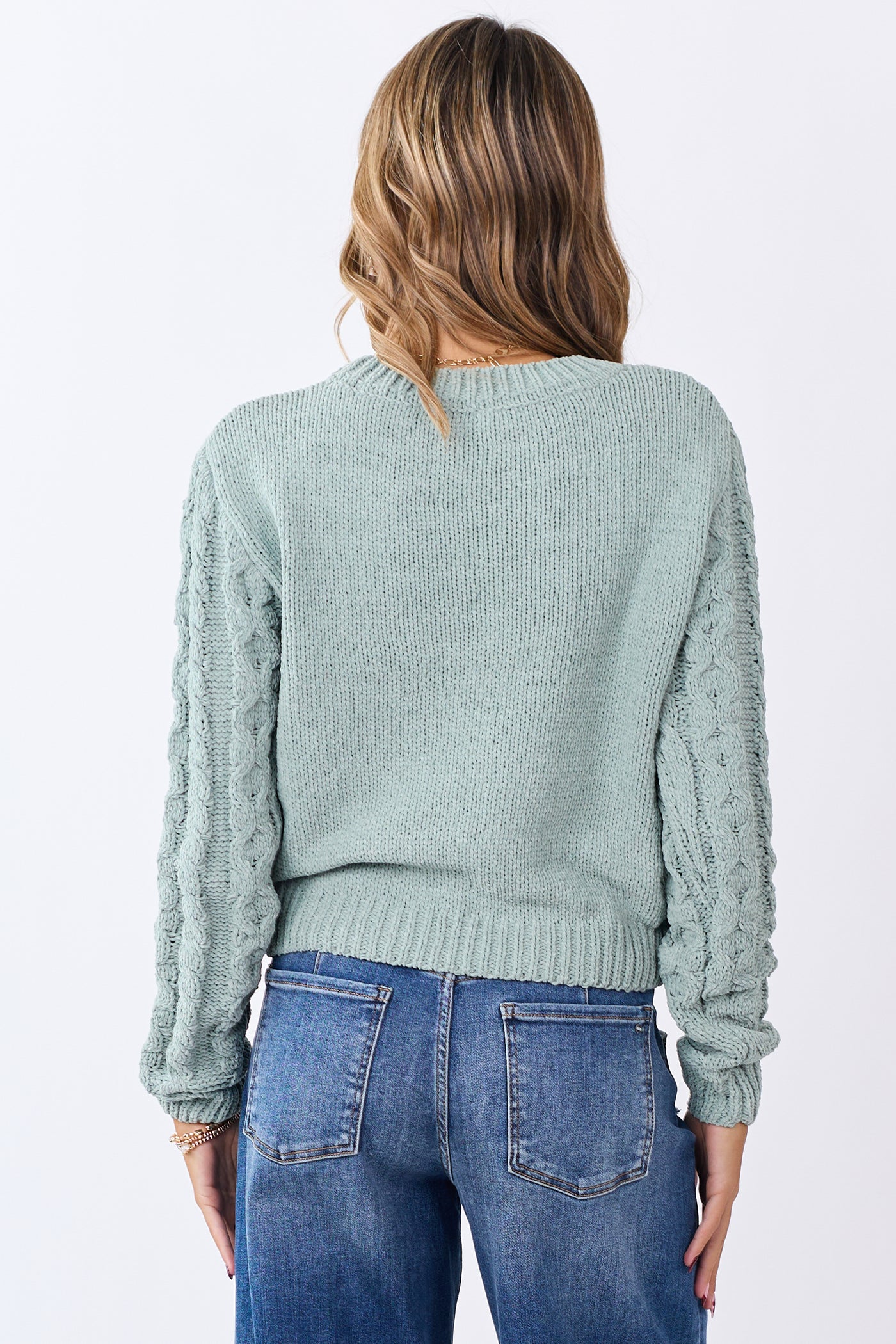Mint Green Chenille Cable Knit Sweater