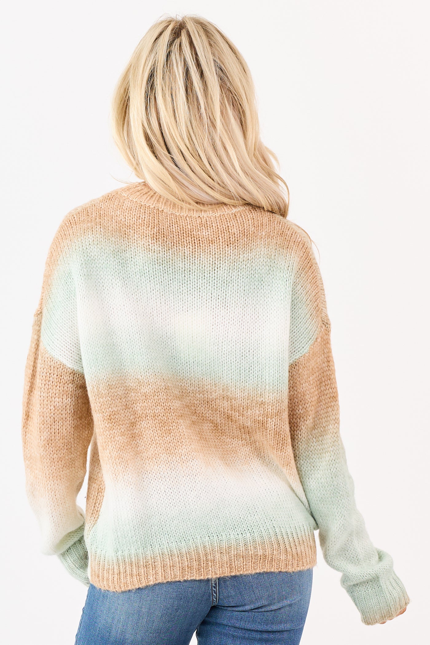 Mint Ombre Wool Blend Knit Relaxed Sweater