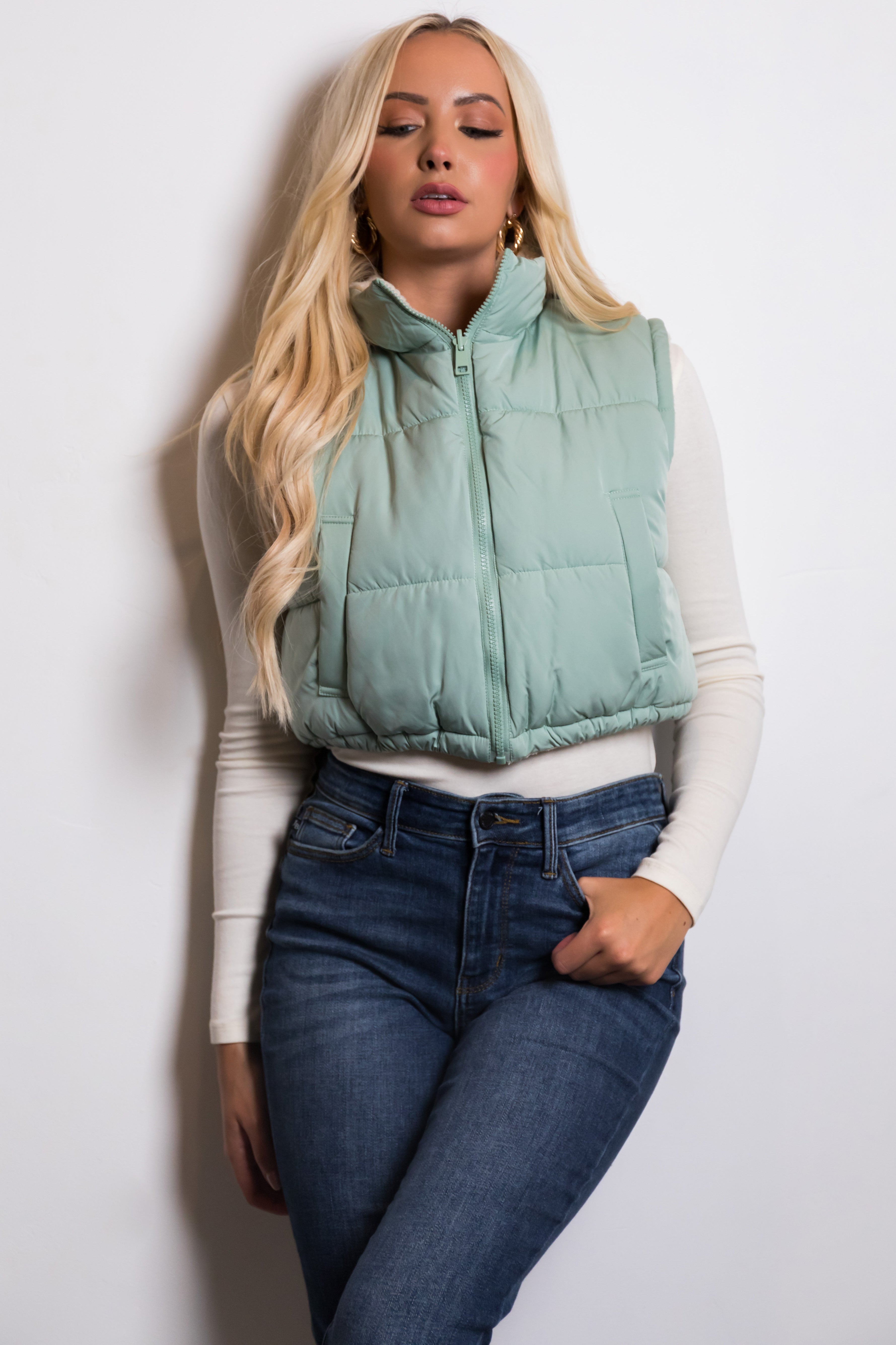 Mint Reversible Zip Up Puffer Vest