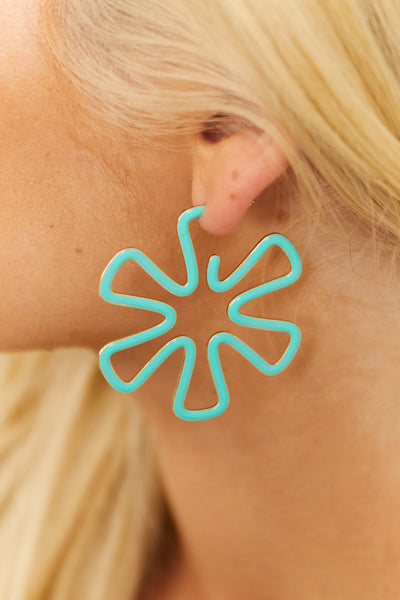 Mint Glazed Flower Cut Out Hoop Earrings