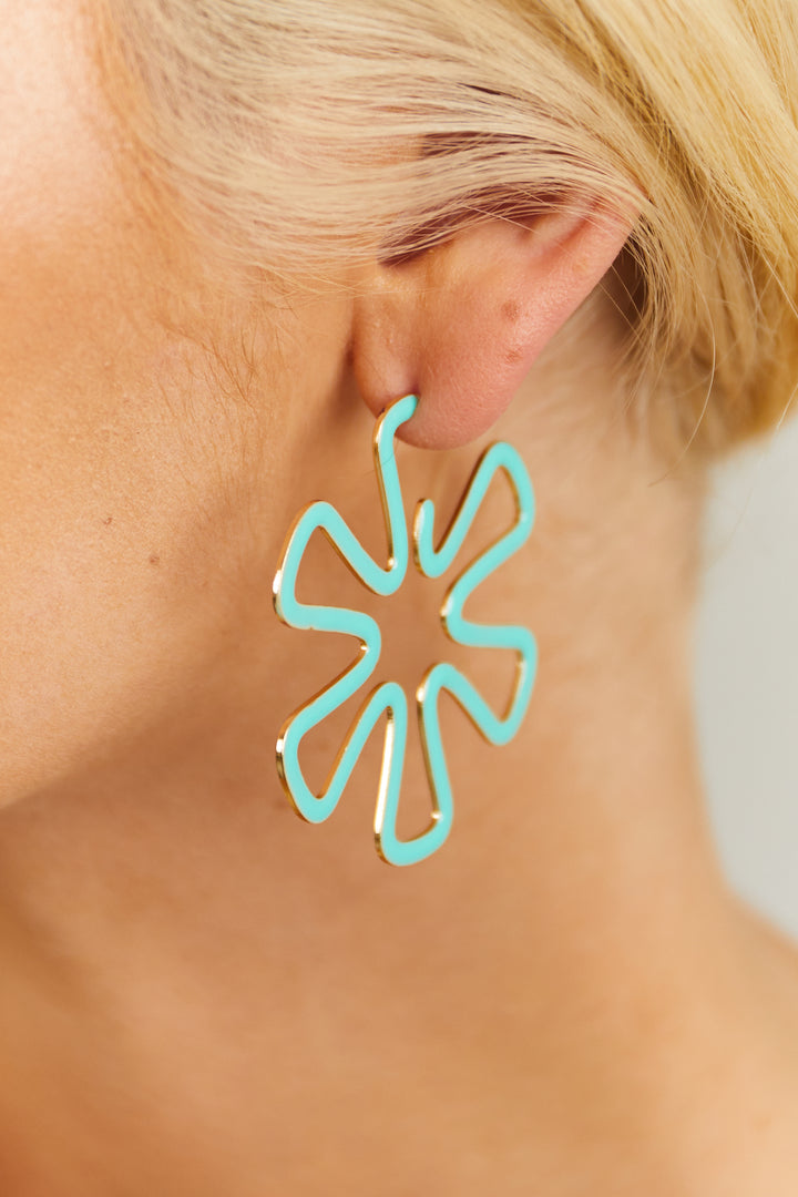 Mint Glazed Flower Cut Out Hoop Earrings