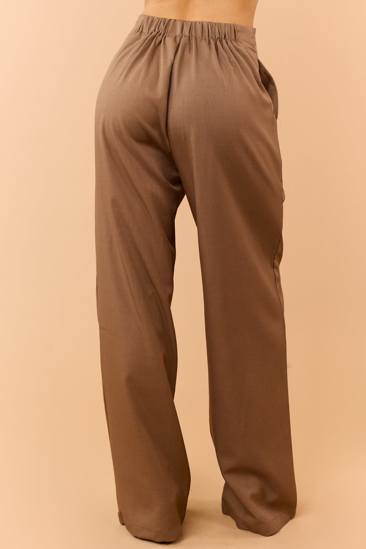 Mocha Brown Asymmetrical Wrap Wide Leg Pants