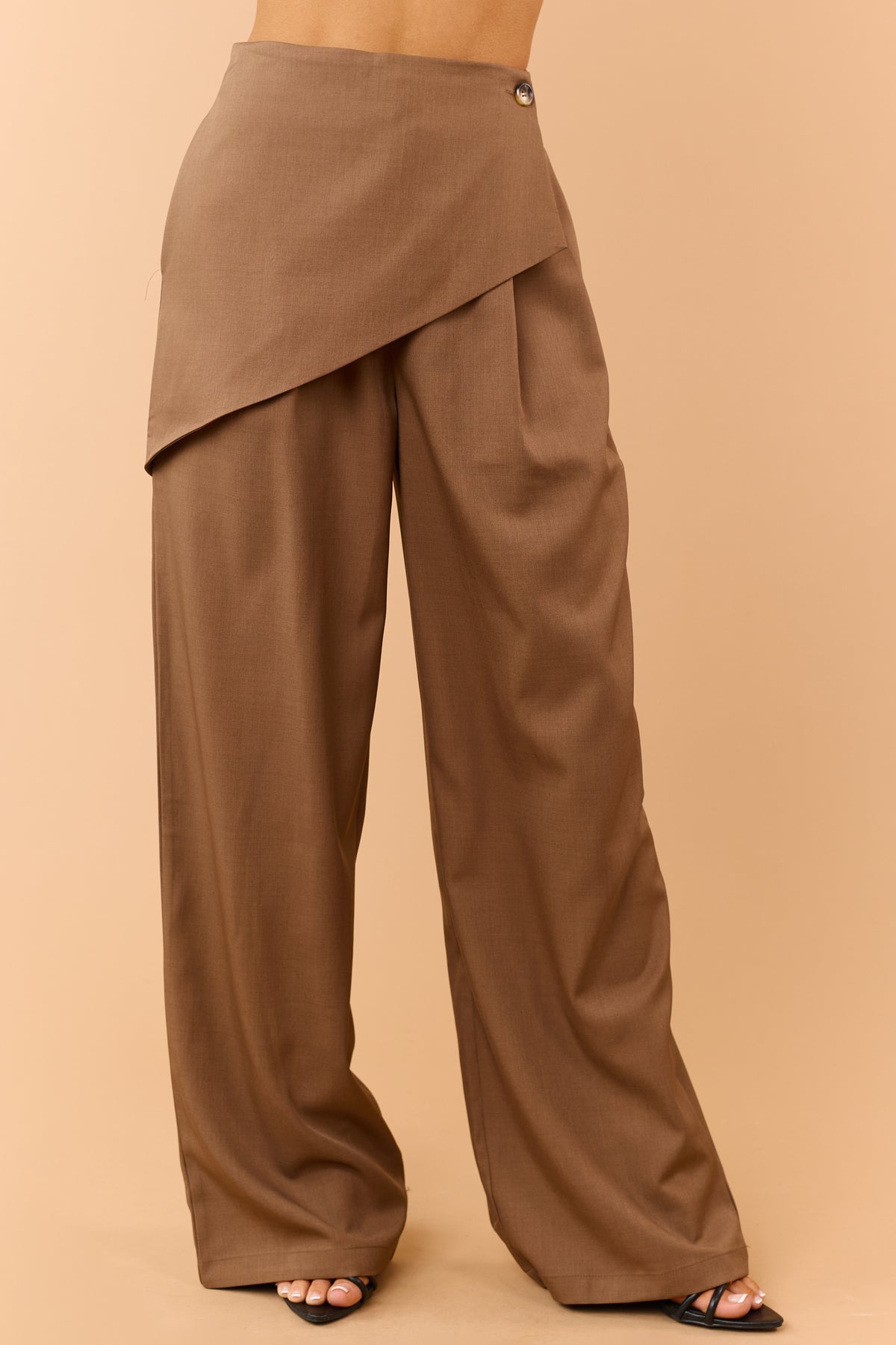 Mocha Brown Asymmetrical Wrap Wide Leg Pants