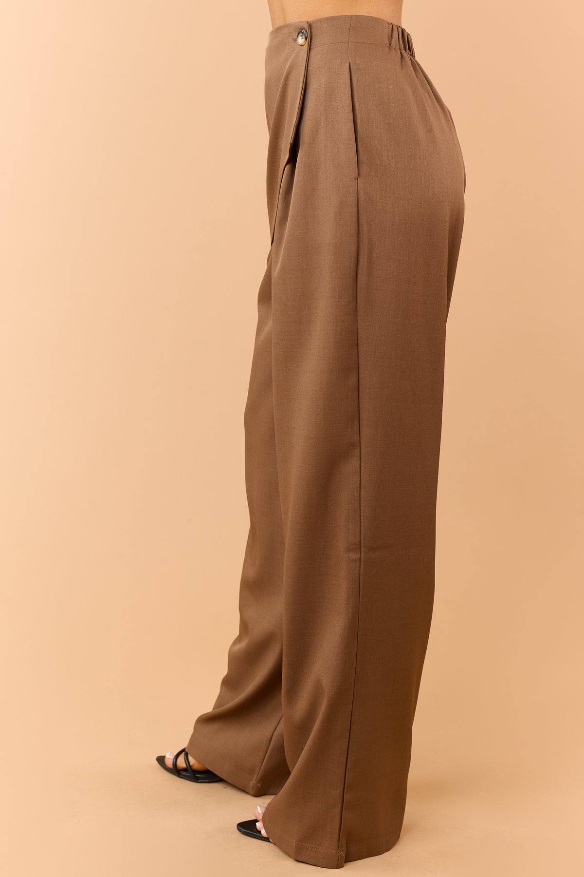 Mocha Brown Asymmetrical Wrap Wide Leg Pants