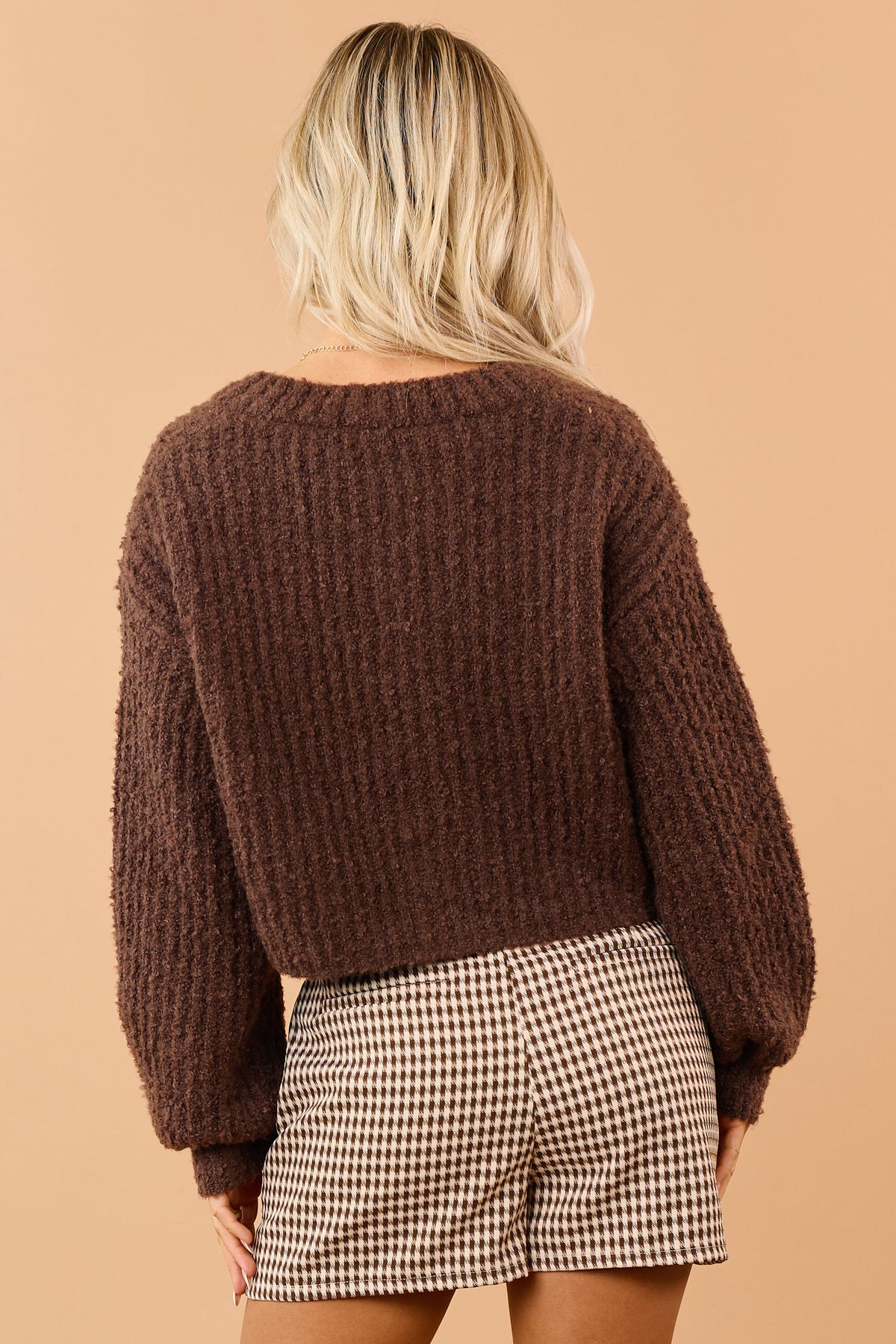 Mocha Brown Boucle Knit Button Up Cardigan