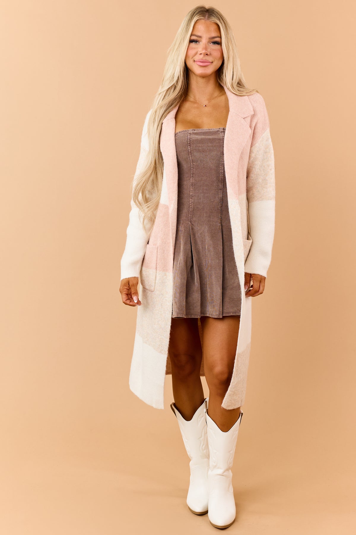 Mocha Brown Corduroy Strapless Mini Dress