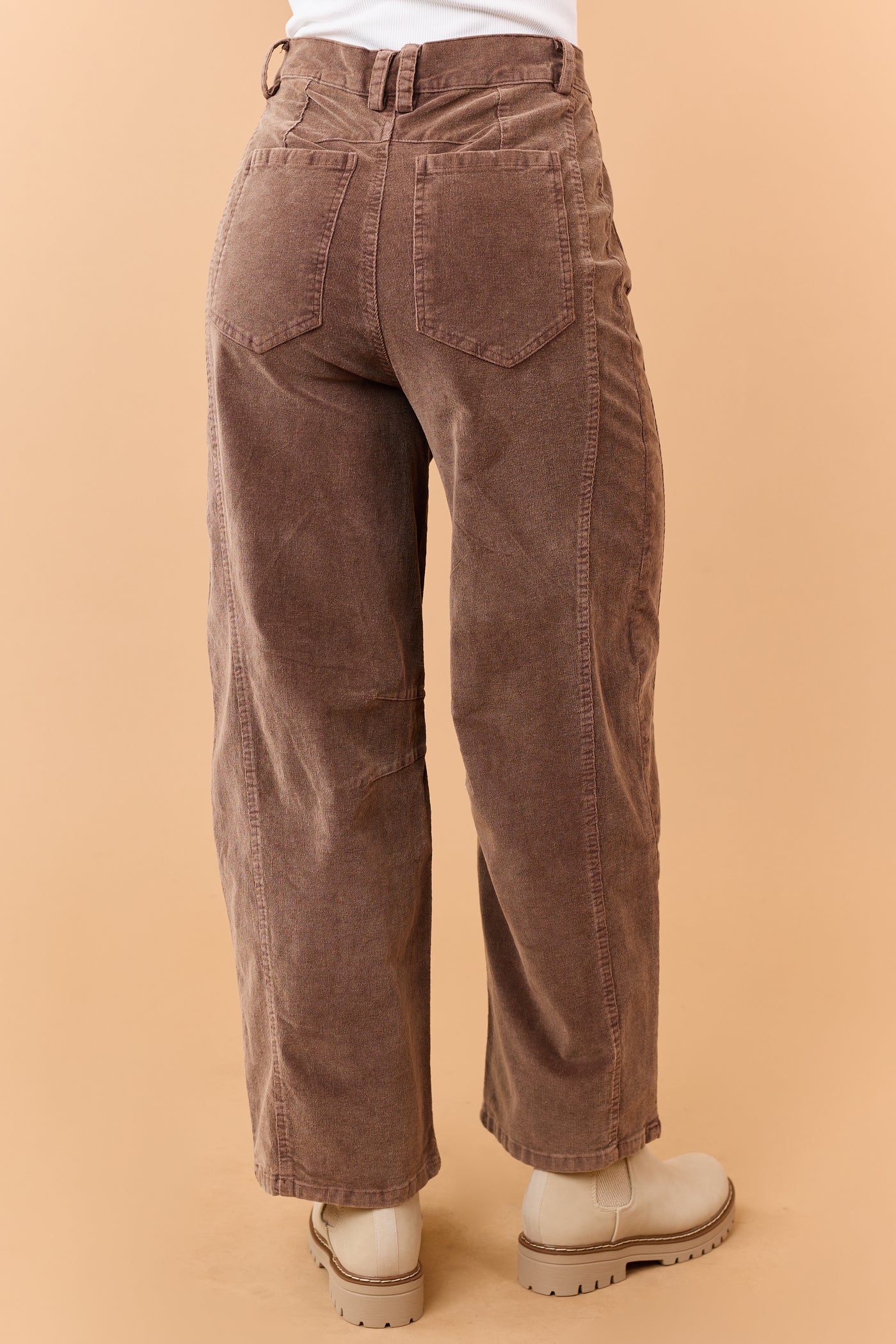 Mocha Brown Mineral Wash Corduroy Wide Leg Pants