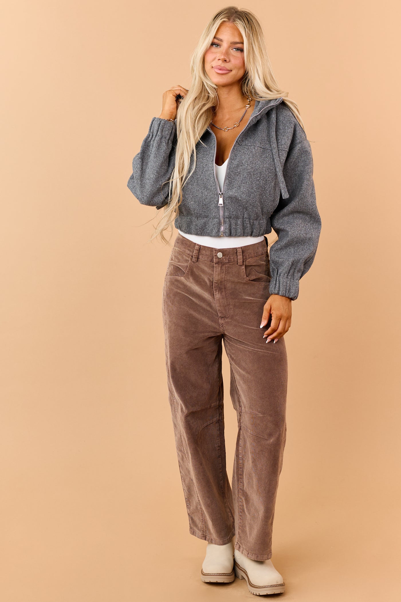 Mocha Brown Mineral Wash Corduroy Wide Leg Pants